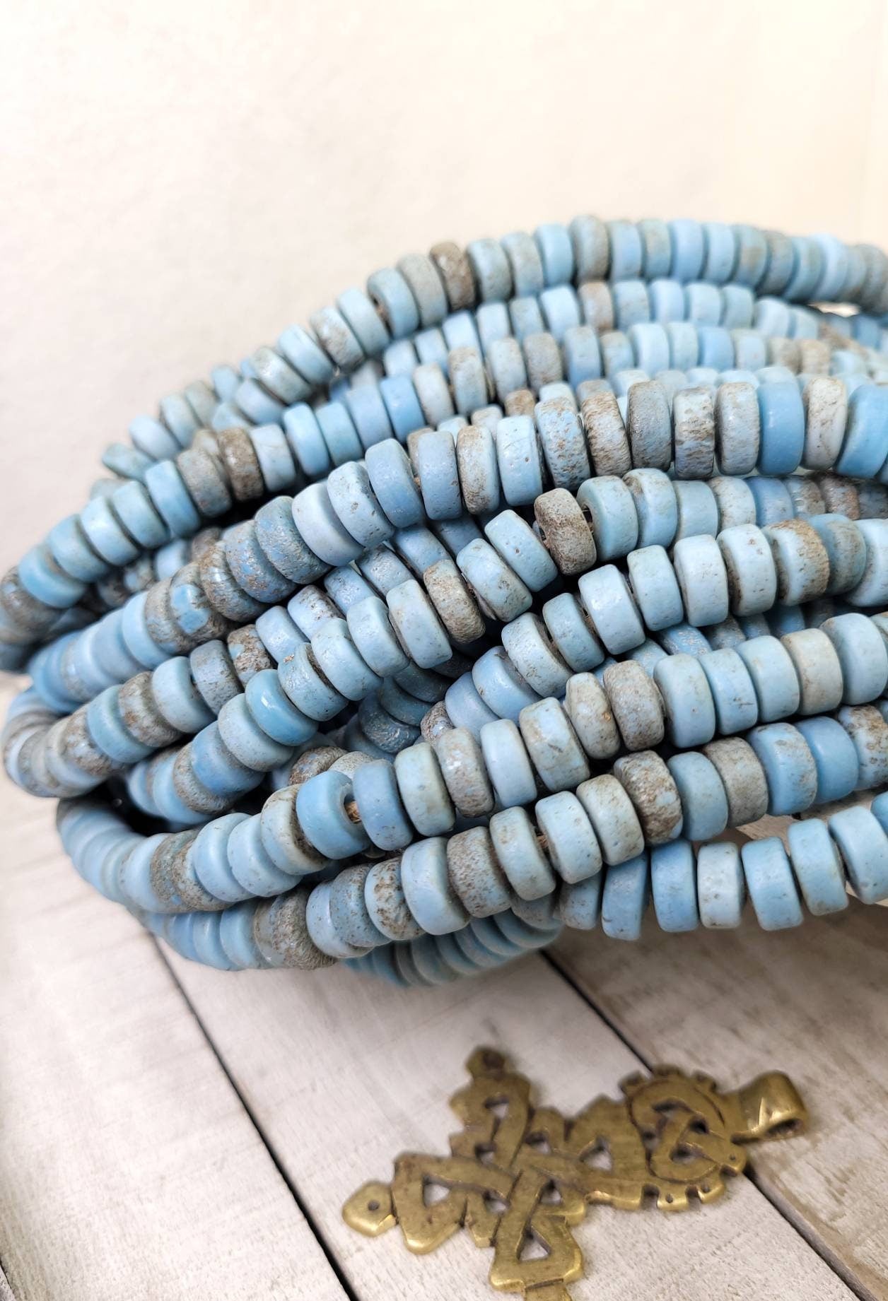 Glass Beads With Rustic And Old Accent 8-10mm Strand 10" Long From Java Indonesian / Jewelry Making Supplies / Craft.