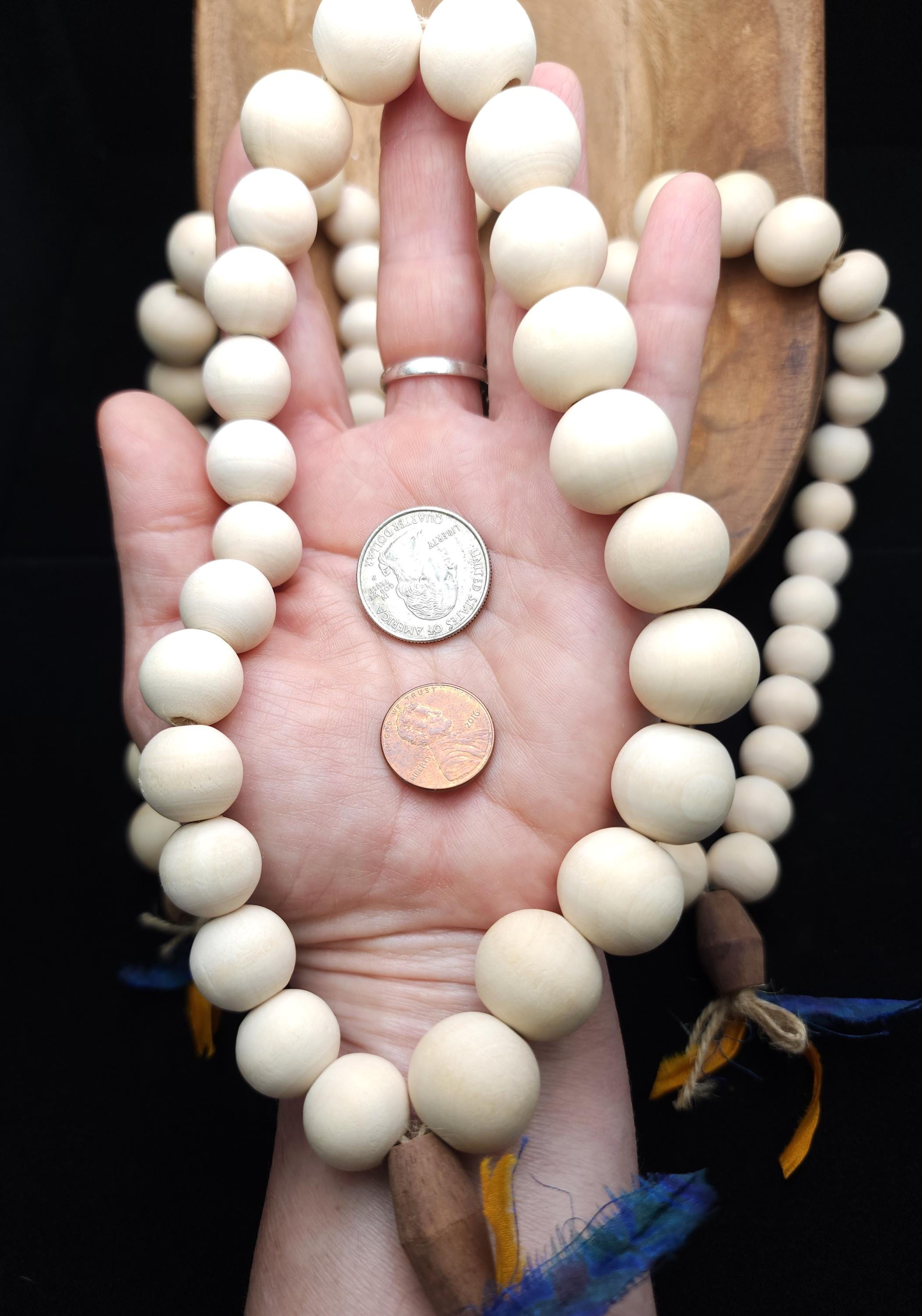Unfinished Natural Wood Round Beads, Long Hebra 16" 15-18mm, Macrame Beads, DIY Beads, Aromatic Beads, Craft.
