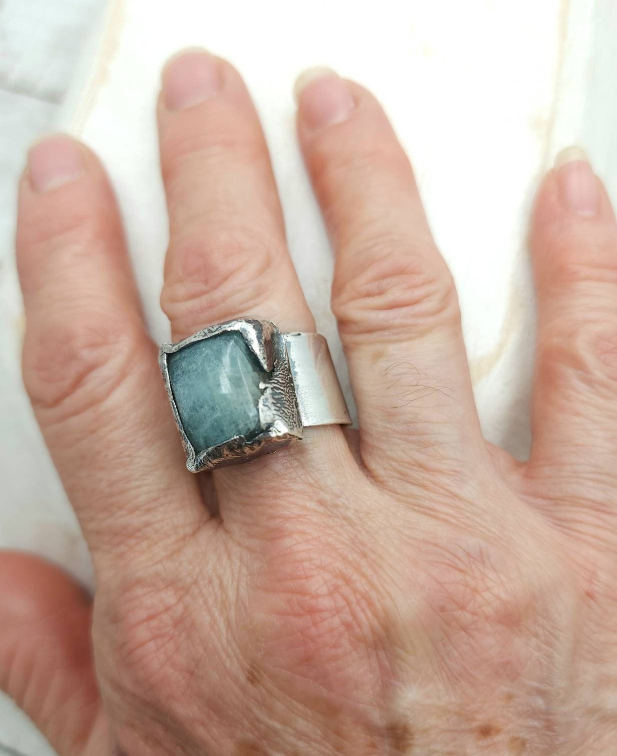 Beautiful .925 Silver Ring Natural Stone Aquamarine Size 10 / Gift For Him Or Her / Sophisticated Elegant Ring / Handmade / Silver Jewelry.