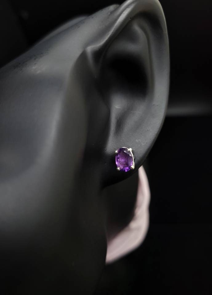 925 Solid Silver Button Earrings / Natural Stone Amethyst, Citrine, Garnet, Onyx, Lolite Peridot, Gift For Her, Handmade Jewelry.