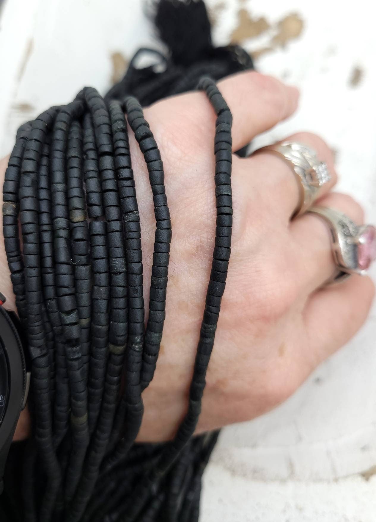 Wow Beautiful Black Jade Heishi Tube Beads 3mm Strand 12" / Beads From Afghanistan /Jewelry Supplies.