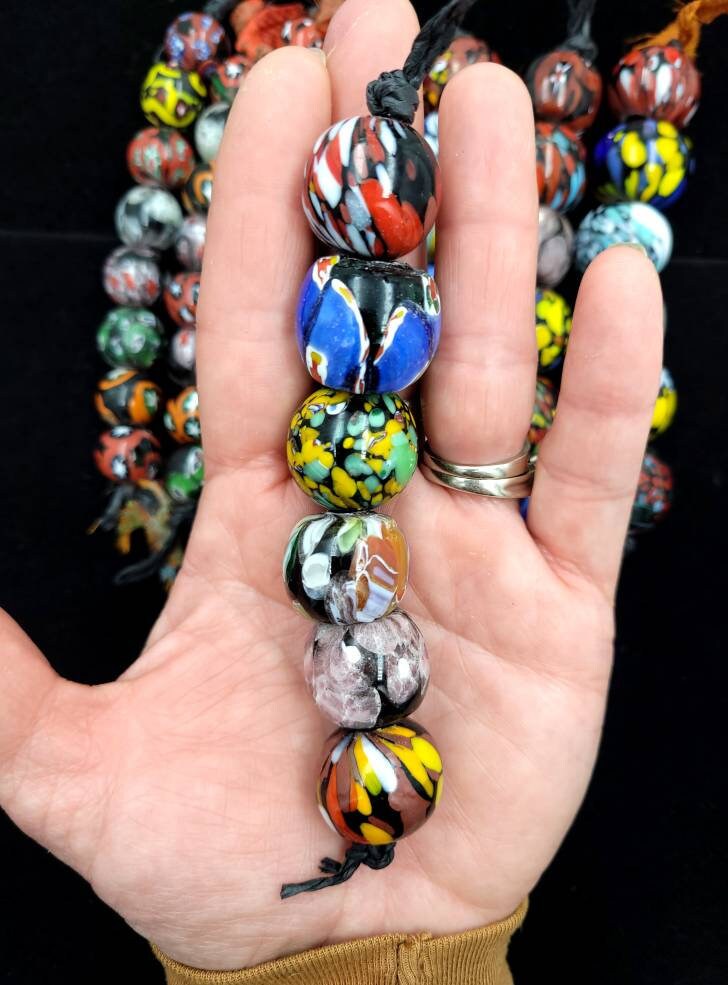 Handmade Millefiore Large Beads Strand With 8 Beads 12x15mm / Jewelry Making Supplies / Craft Supplies.