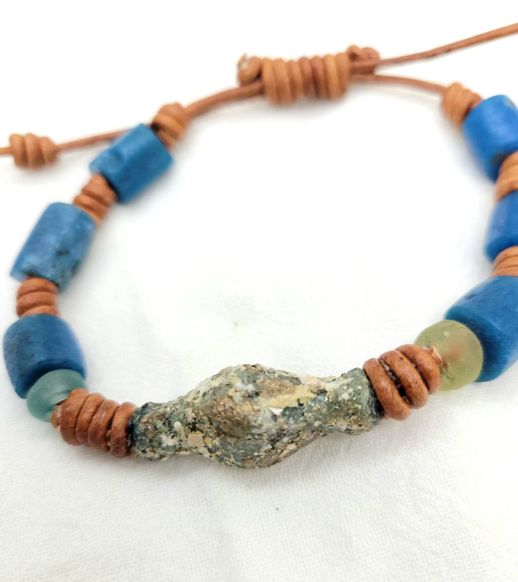 Beautiful Authentic Roman Glass Bangles For Him Or For Her / Ethiopian Copper And Brass Beads Wearing Beautiful Old Roman Glass.