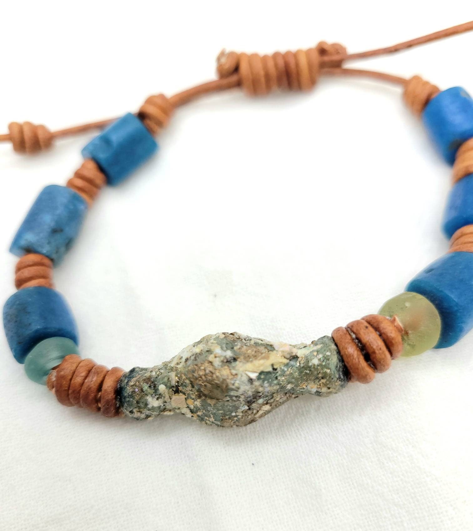 Beautiful Authentic Roman Glass Bangles For Him Or For Her / Ethiopian Copper And Brass Beads Wearing Beautiful Old Roman Glass.