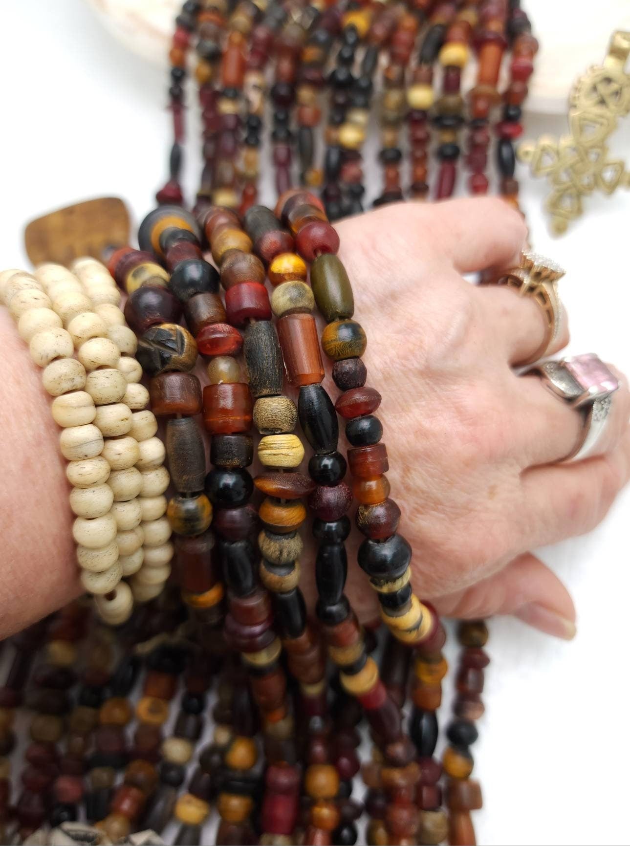 Huge Assortment of Bone and Horn Beads Strand 13" 6-10mm + / Orange Red Bone Beads / Wholesale / Tribal / Ethnic / Navajo / Jewelry Supplies