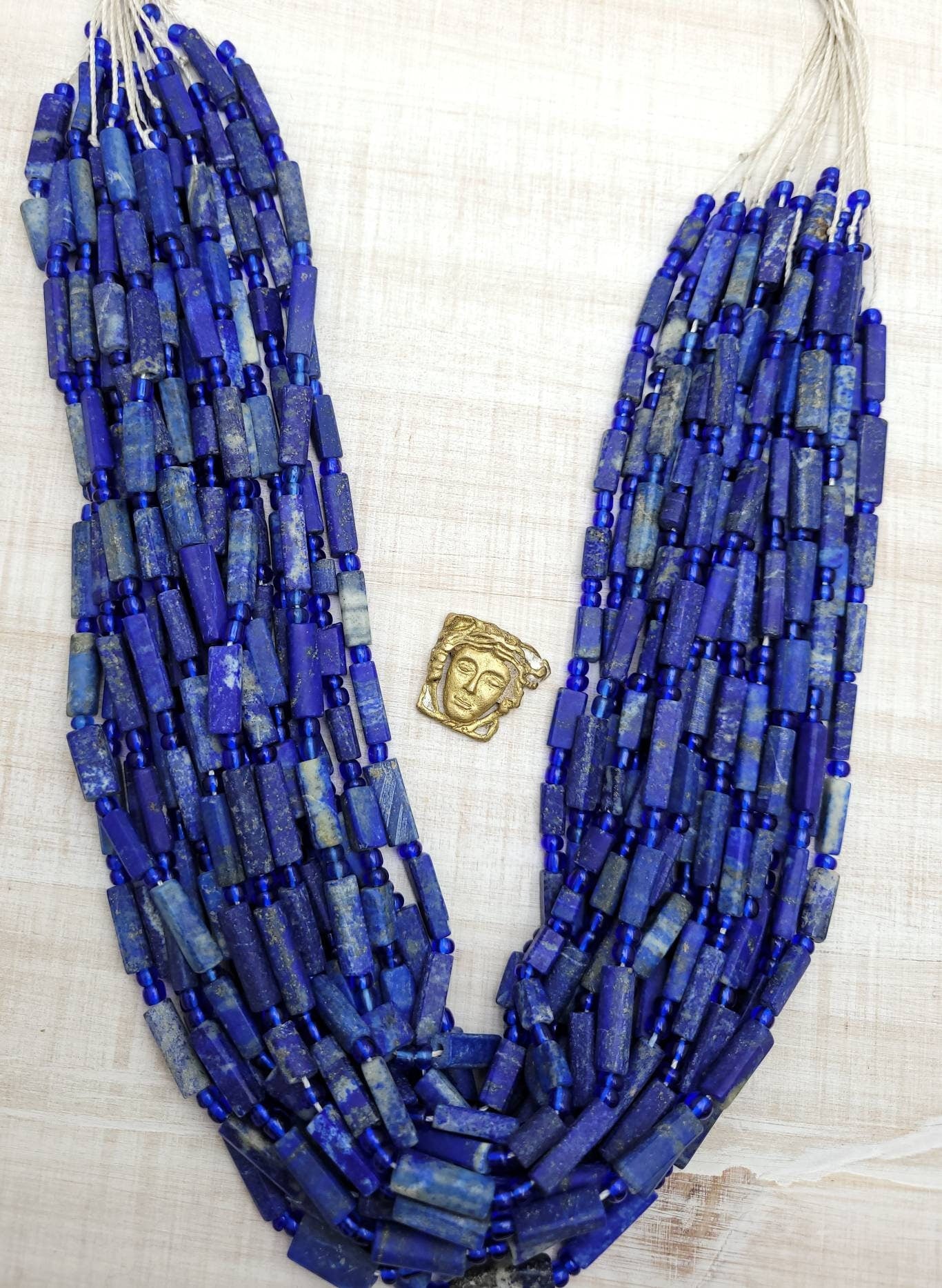 Beautiful Tube Shaped Lapis Lazuli /Cylindrical Beads  Afghan Lapis Lazuli Strand 16-17" Inches Long / Jewelry Supplies.