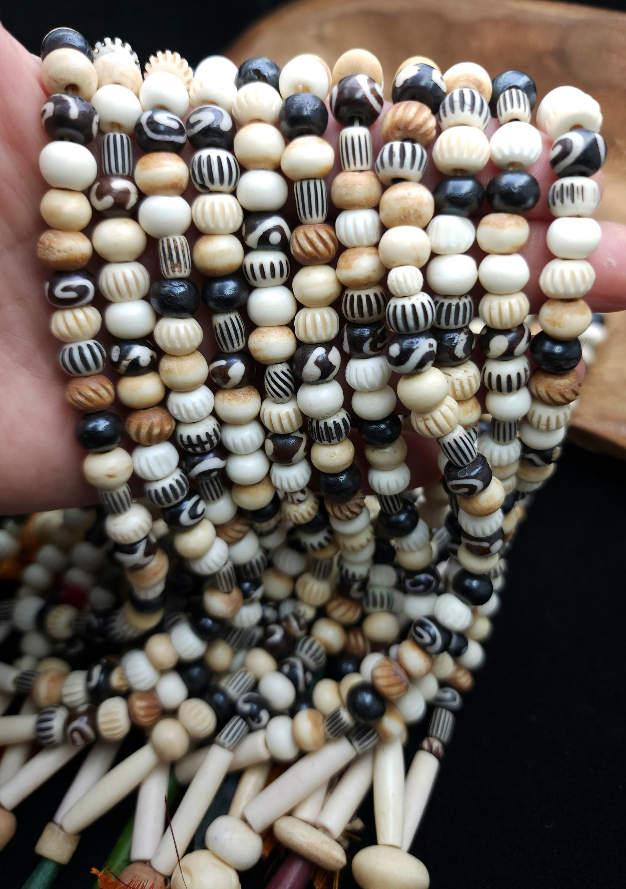 Full 15" strand + 6-23mm Assorted Buffalo Bone Beads, Batik Bone Beads, Jewelry Making Supplies.