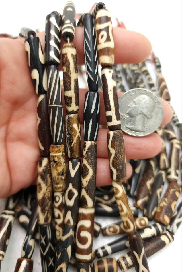 Beautiful Wide Variety Tube Bone Beads 16-36mm Strand 15" Inches Long / Hand Carved Beads / Bone Beads Pendants / Jewelry Supplies
