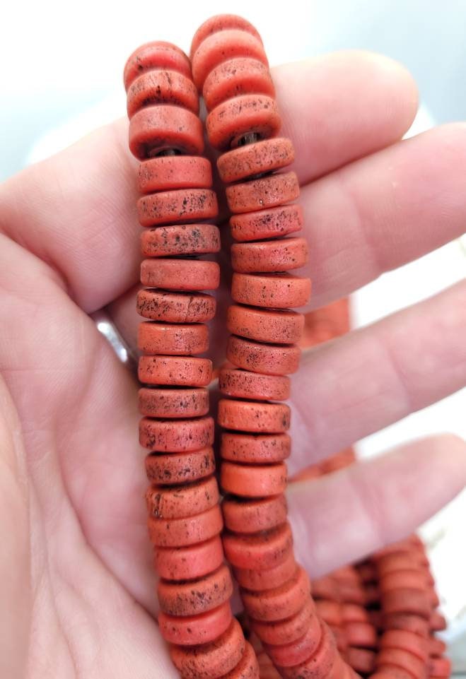 Red Glass Beads With Strong Old Rustic Accent, Raw Texture, 10mm, 11-12mm 10" Long Strand, Tribal, Jewelry Making Supplies.