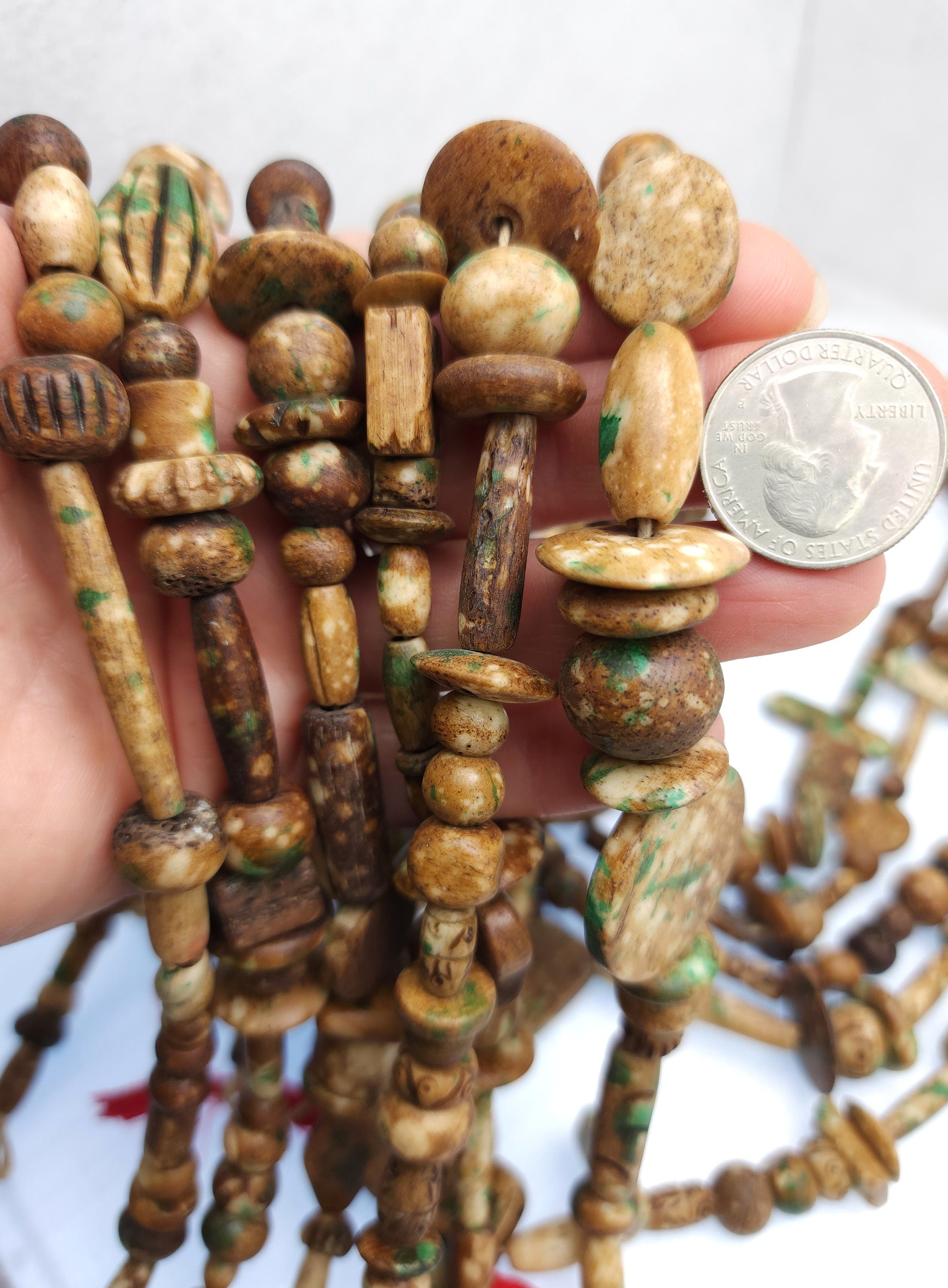 Rustic Splattered Bone Beads / Strand 14" Variety Of Bone Beads / Tribal / Ethnic / Boho / Fun Beads / Jewelry Making Supplies.