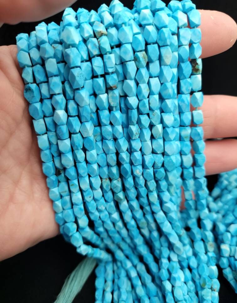 Genuine Turquoise Faceted Strand 14-15" Inches 64-68 Turquoises Beads 4-8mm / Jewelry Supplies / Wholesale, Beads From Afghanistan.