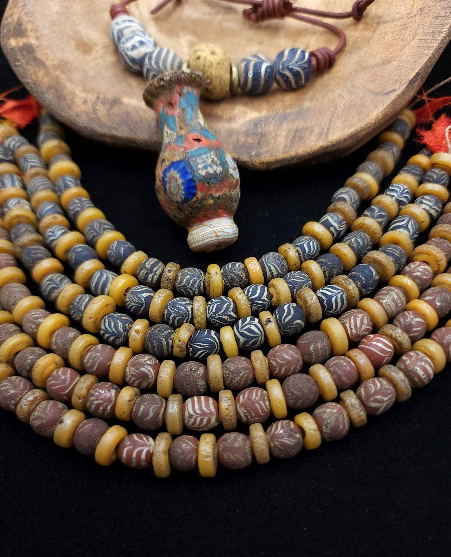 Authentic 90's Vintage Ethnic Feather Beads, Strand 8" 34-36 Beads Choose Dusty Rose or Dark blue 9x7mm, Jewelry Making Supplies, Craft.