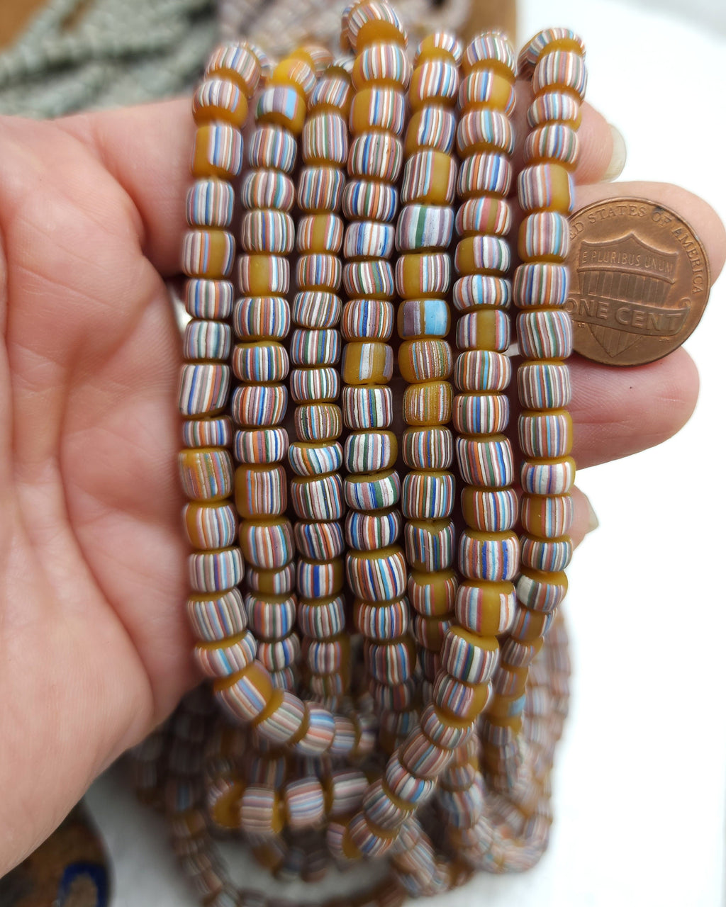 Full Strand 23" Venetian Style Currant Beads / Small Striped Java Beads 5-8mm x 5-6mm / Choose Green Or Yellow / Jewelry Supplies