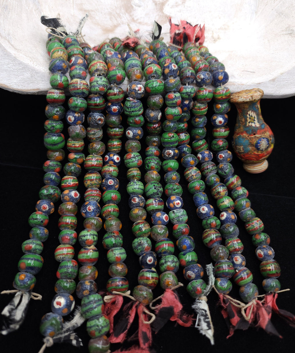 Variety and Fun Thai Glass Beads, Strand 6" Inches 20 Beads 8-10mm, Exclusive Beads, Vintage, Jewelry Making Supplies.