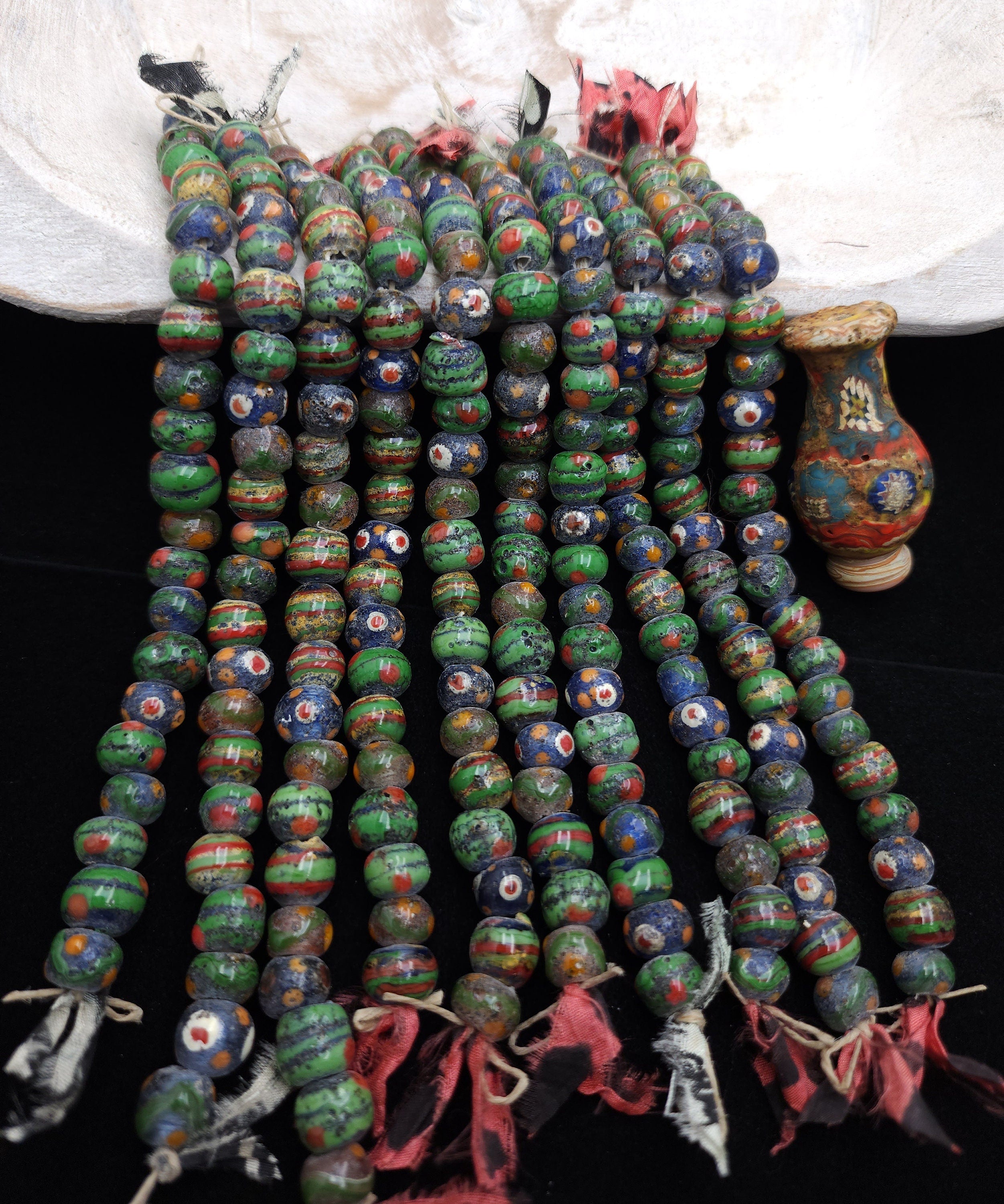 Variety and Fun Thai Glass Beads, Strand 6" Inches 20 Beads 8-10mm, Exclusive Beads, Vintage, Jewelry Making Supplies.