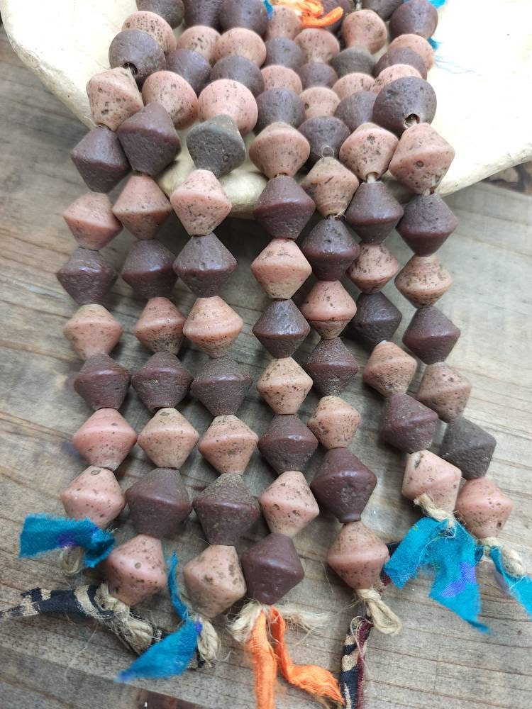 Old Rustic Glass Beads From Java Indonesia Strand 12 Beads14-15mm x 14mm Large Hole / Vintage / Tribal / Ethnic / Boho / Jewelry Supplies.