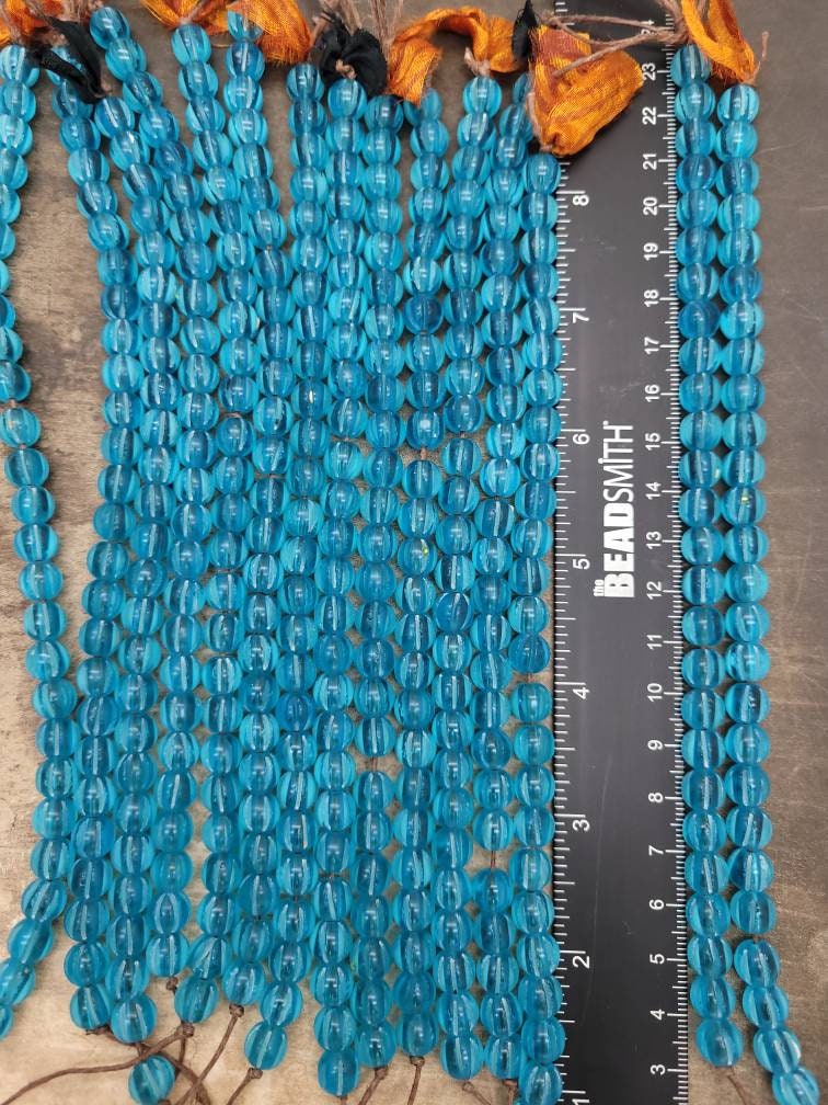 Hand-carved Pumpkin Shaped Crystal Beads / Strand 8" Inches 22 Beads / Jewelry Supplies / Old Beads / Afghan Beads