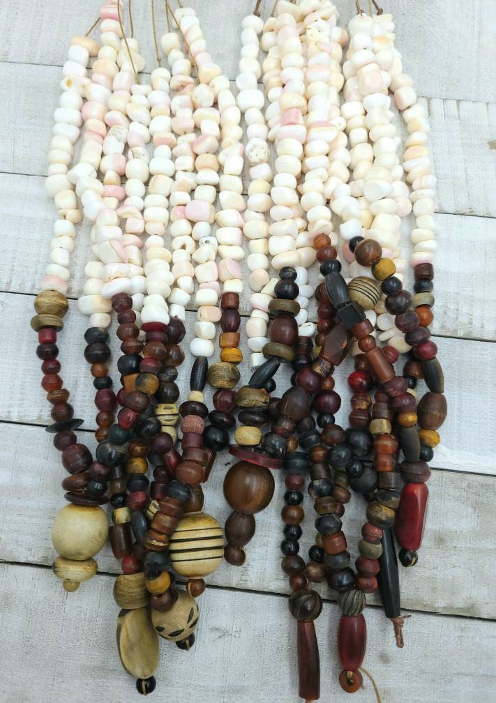 Beautiful Convinacion Horn Bone Beads And Pink Conch Shell From Philippines 3X7mm X 8mm(8X8mmX 12mm/Jewelry Supplies/Ethnic Tribal Vintage.