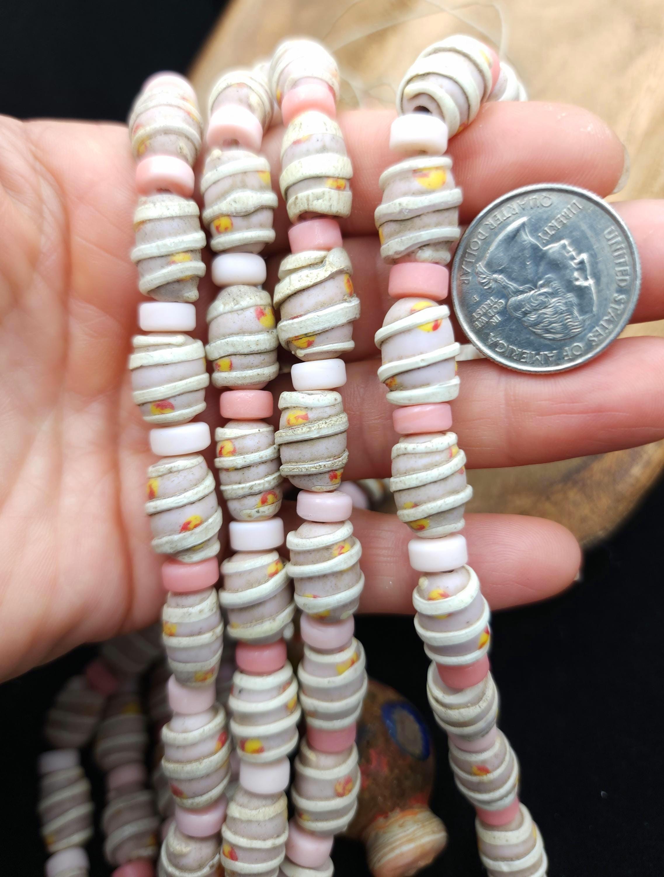 Vintage Rustic Old Accent Glass Beads From Java Indonesia Strand 10 Beads 14-16mm x 11-12mm,  Lampwork, Jewelry Making Supplies, Craft.