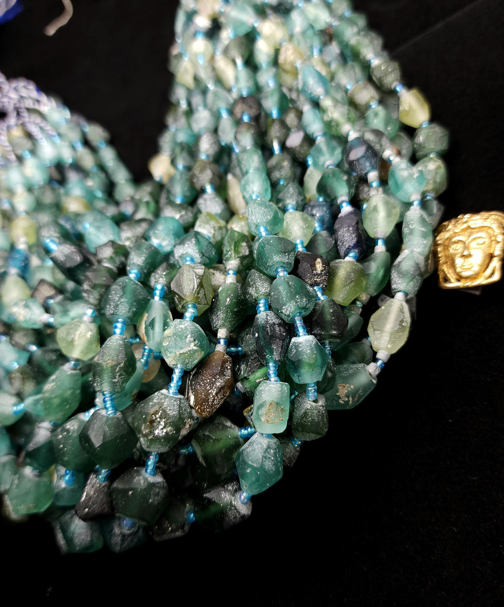 Ancient Roman Faceted Beads, 15" Full Strand, 8-16mm, Recycled Glass Beads for Jewelry Making.