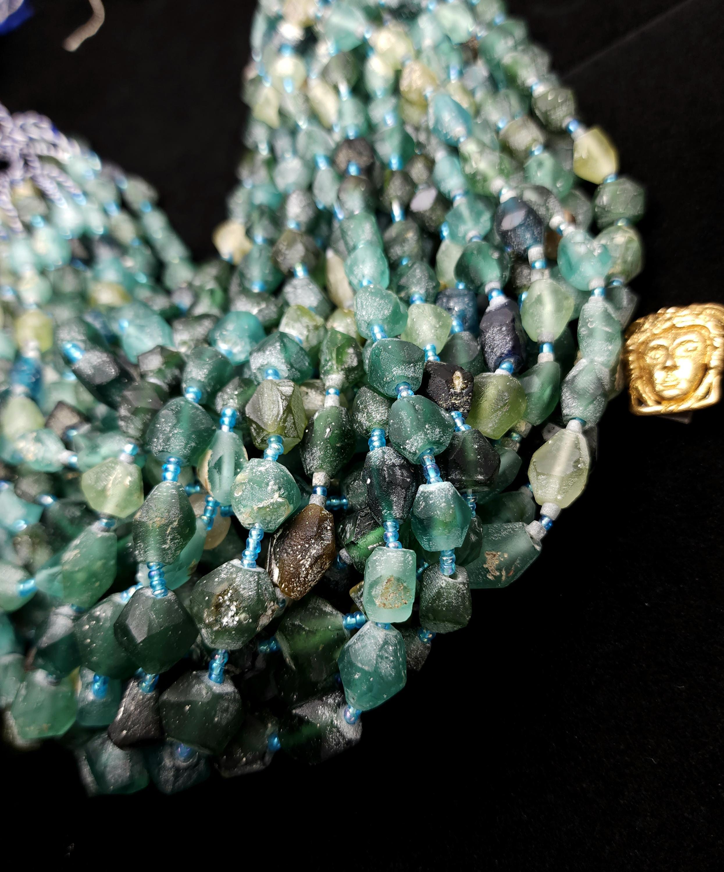 Ancient Roman Faceted Beads, 15" Full Strand, 8-16mm, Recycled Glass Beads for Jewelry Making.
