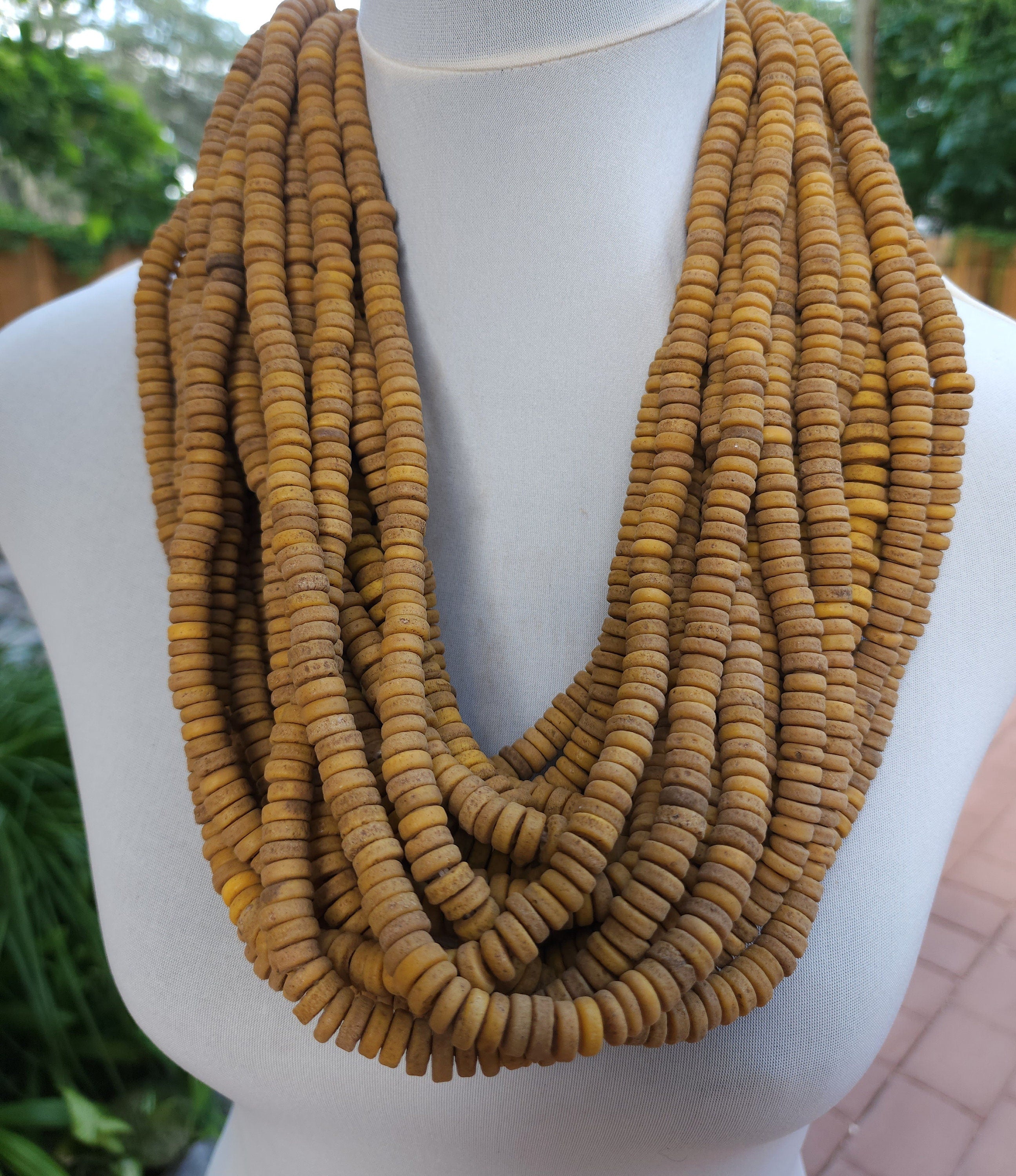 Old Yellow Beads With Antique Rustic Accent / Handmade From Indonesia / 9-12mm 10" Strand  / Indonesia / Java / Boho / Tribal / Ethnic