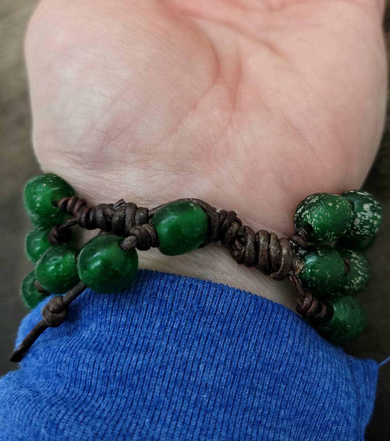 Beautiful Leather Bracelet / Bracelet for Men or Women / Antique Rustic Indonesian Glass Bead Jewelry/Boho/Tribal / Native American/ Ethnic.