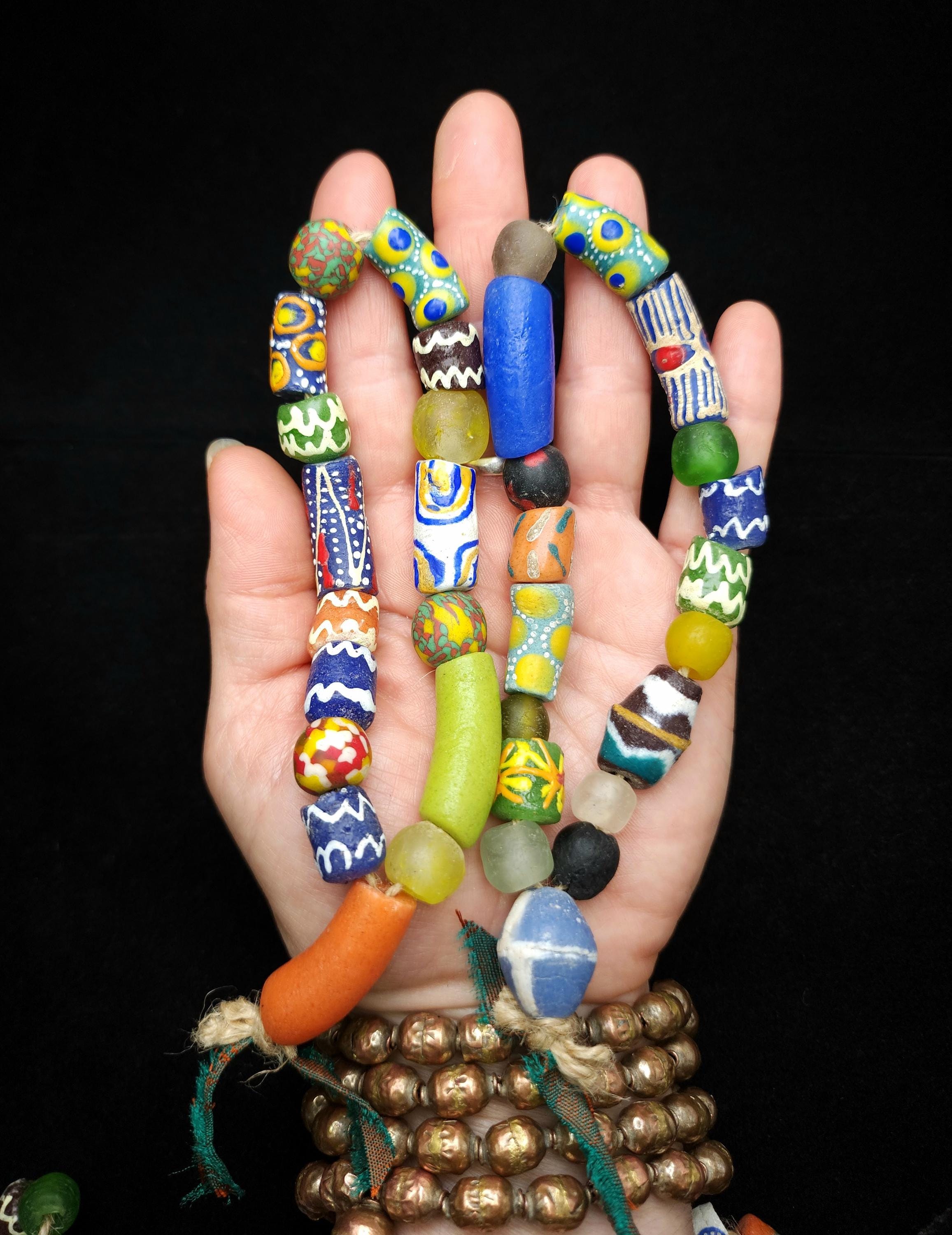 Wide Variety Of African Recycled Glass Beads Strand 10" 10-32mm / Recycled Glass Beads / Funn Multicolor Beads / Jewelry Supplies / Craft.