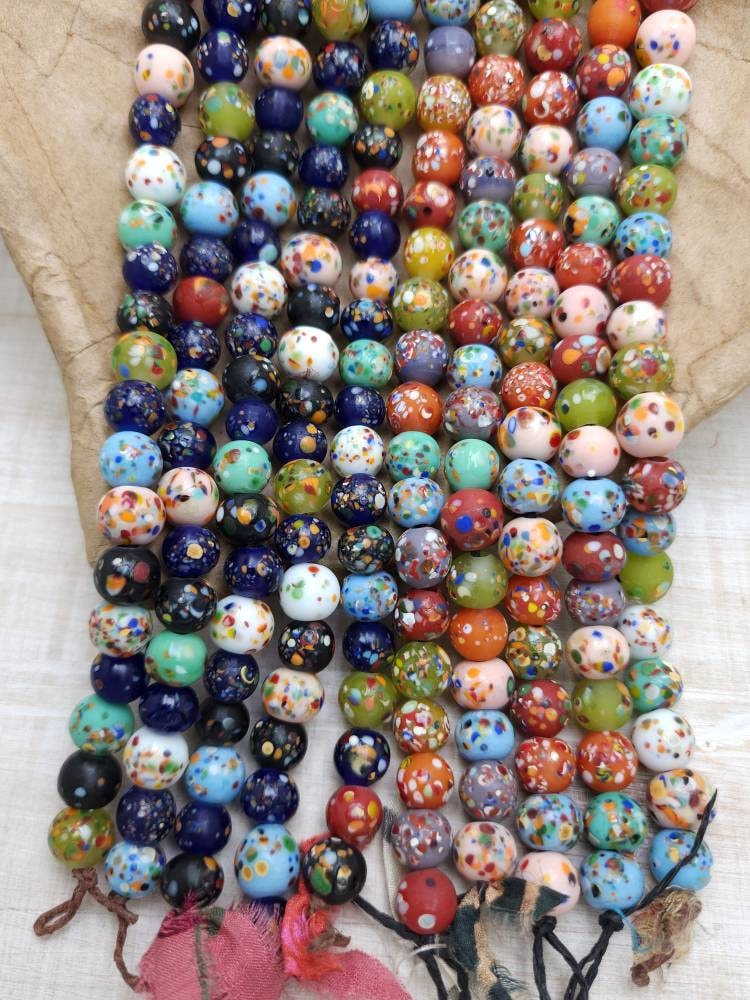 Beautiful Colorful Glass Beads / Indonesian Beads / Fun Beads / Strand 20 Beads 9-11mm / Java / Jewelry Making Supplies / Choose Colors.