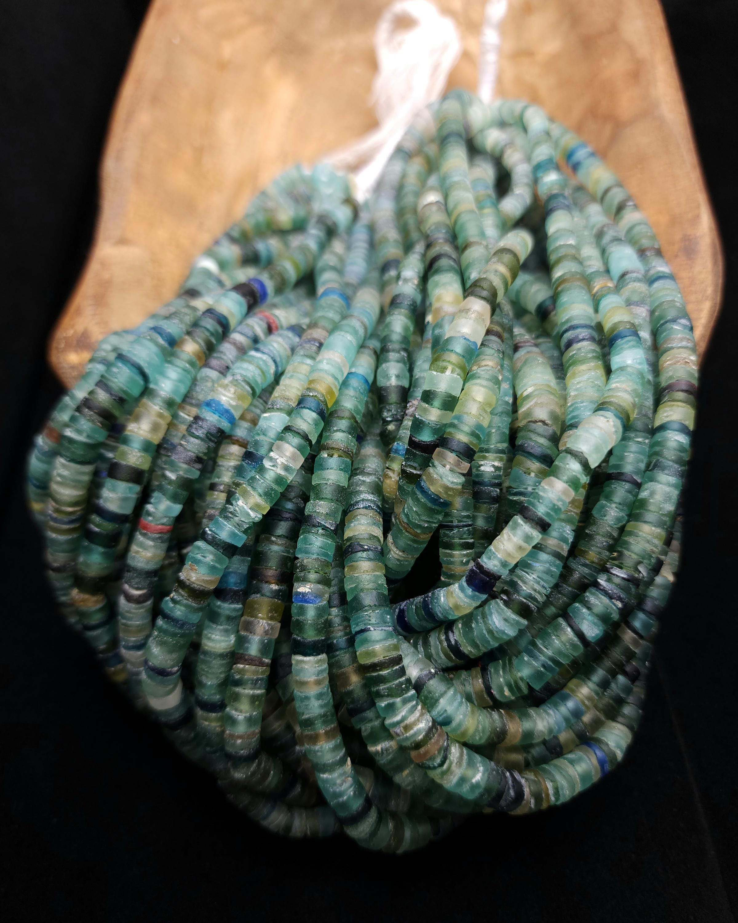 Ancient Roman Glass Beads, Chilinders Heishi Beads, Full Strand 14-15" 3-4mm Or 6-7mm, Jewelry Making Supplies.