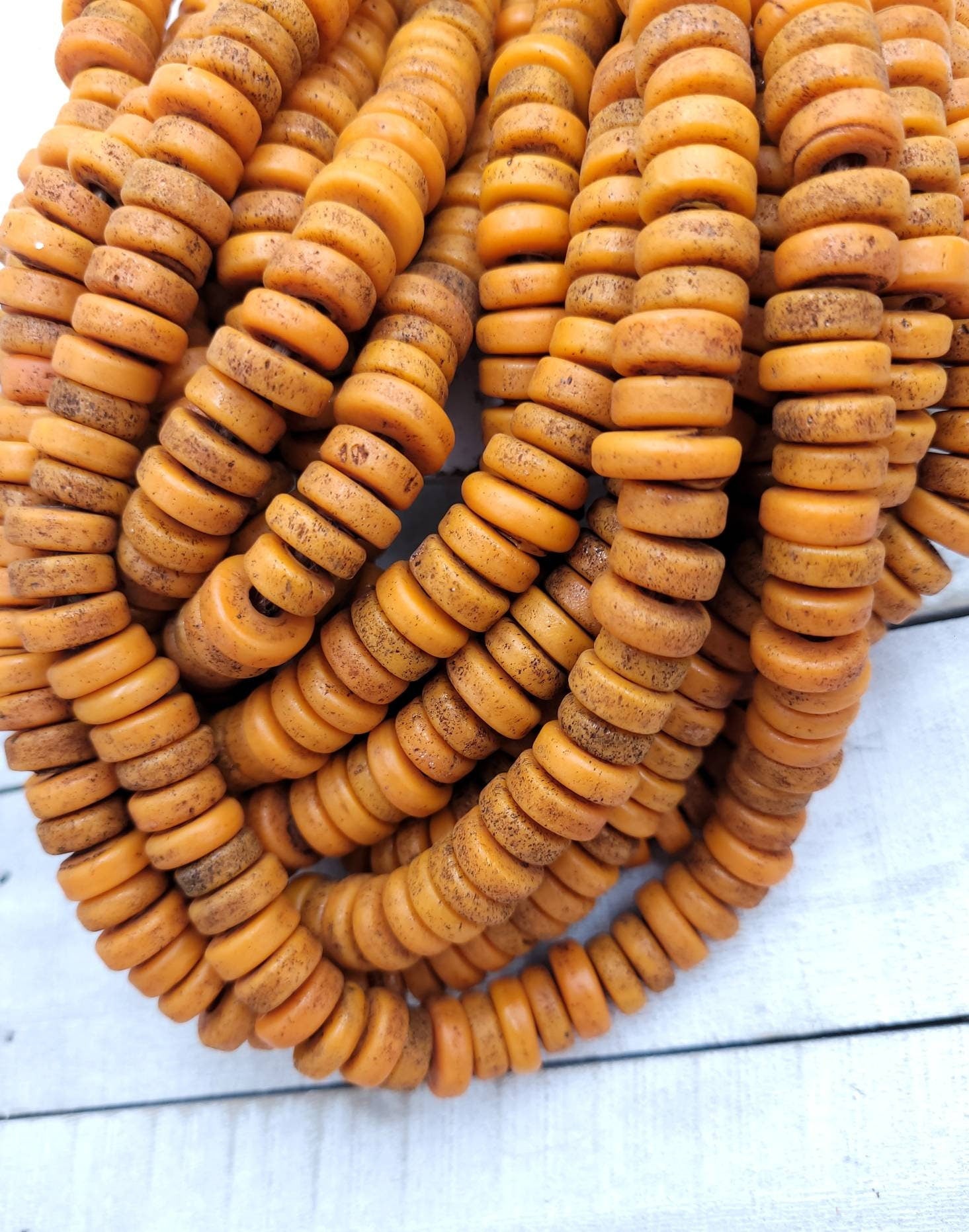 Light orange Beads With Strong Old Rustic Accent Beads Raw Texture / 11-12mm 10"Long Strand /Indonesia Java, Boho, Tribal / Jewelry Supplies