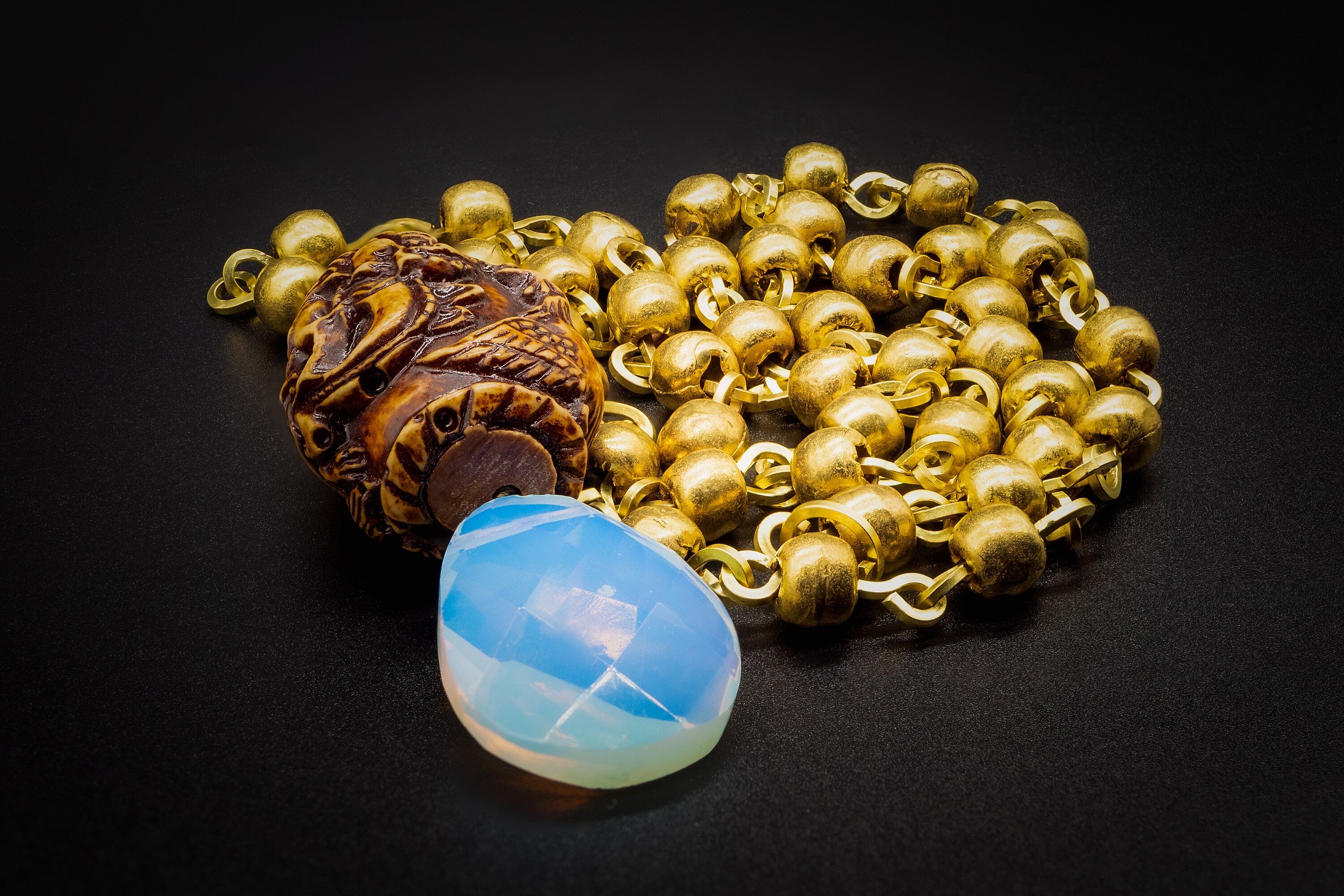 Chain Golden Brass, Cruelty Free Animal Bone/Opal Necklace/ Elegant Jewelry For men and women.