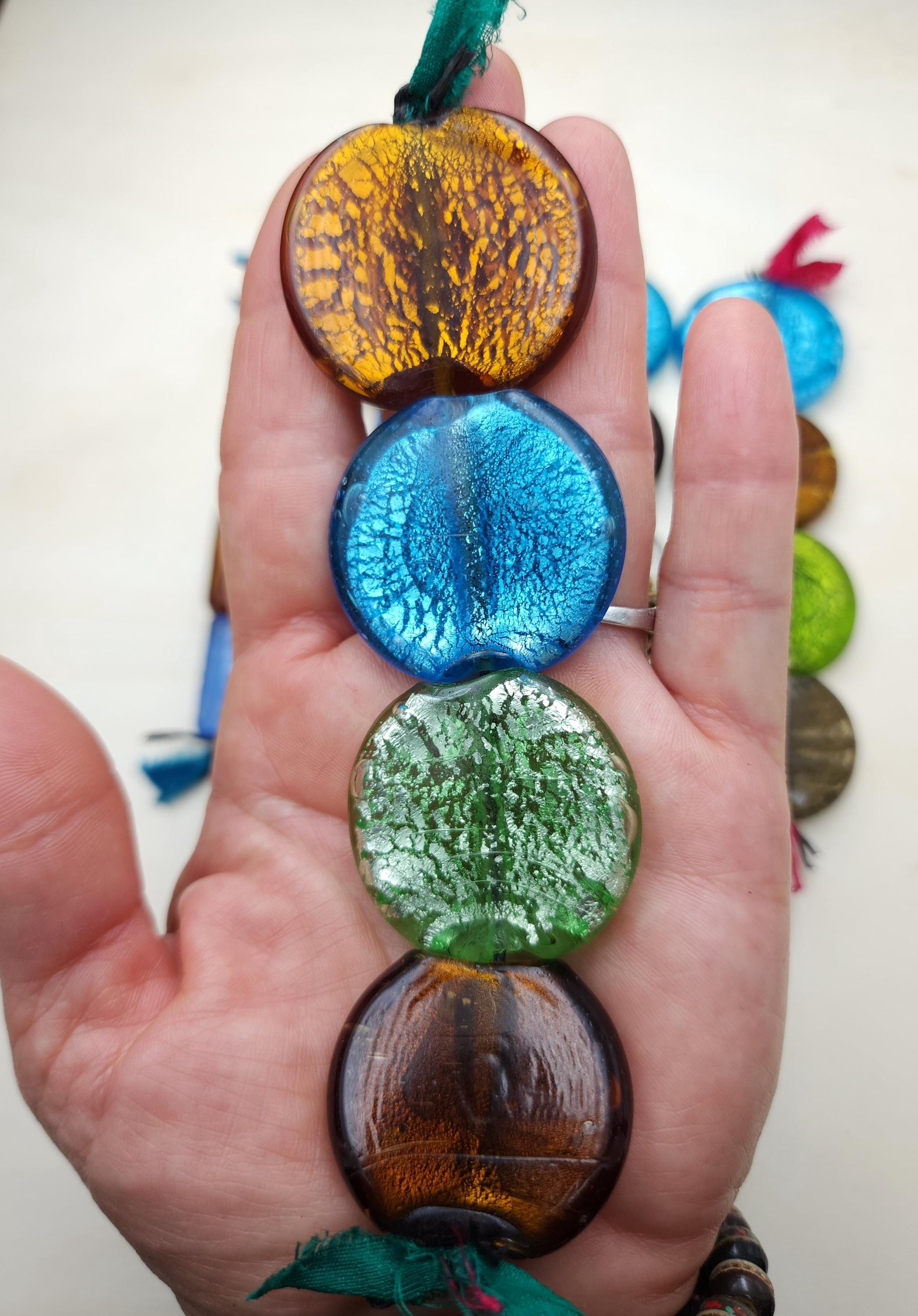 Lampwork Silver Foil Glass Beads, Handmade Murano Style Bead Strand [4] Option to Choose, Fun Colors, Boho Ethnic Jewelry Making.