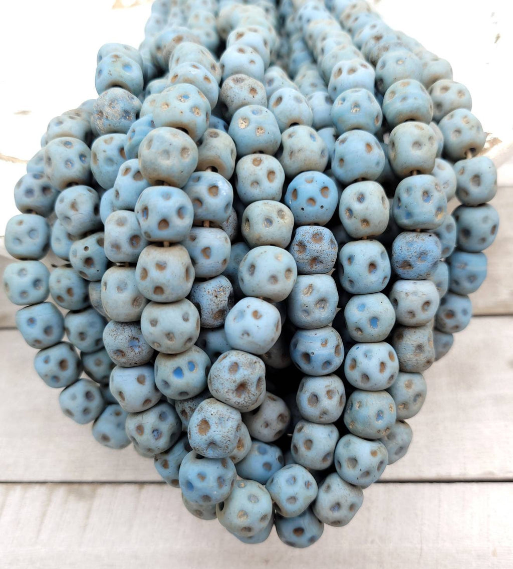 Blue Glass Beads With Rustic Accent 15 Beads 10-11 × 10-11mm / Lampwork Beads / Indonesian / Thailand / Jewelry Making Supplies, Craft.