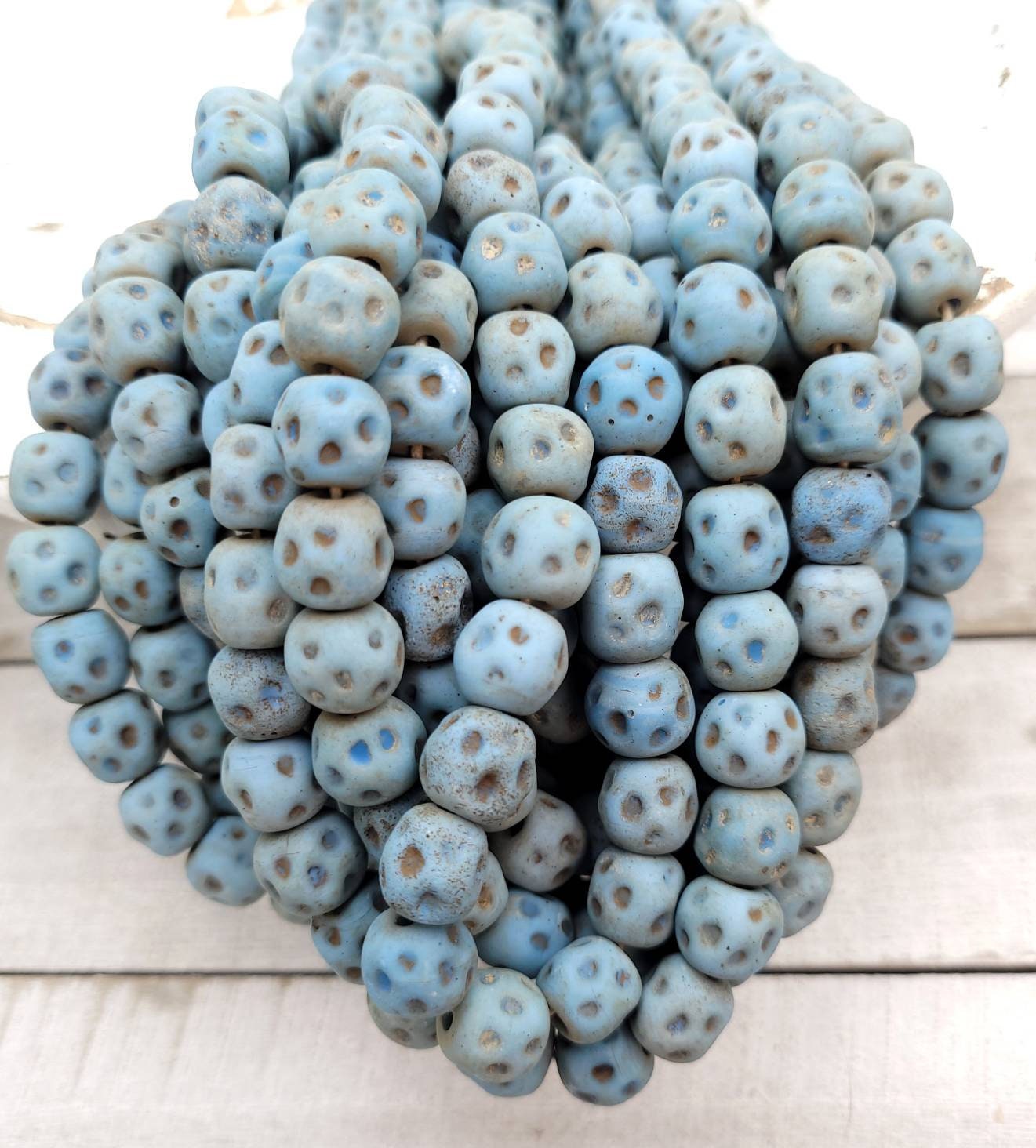 Blue Glass Beads With Rustic Accent 15 Beads 10-11 × 10-11mm / Lampwork Beads / Indonesian / Thailand / Jewelry Making Supplies, Craft.