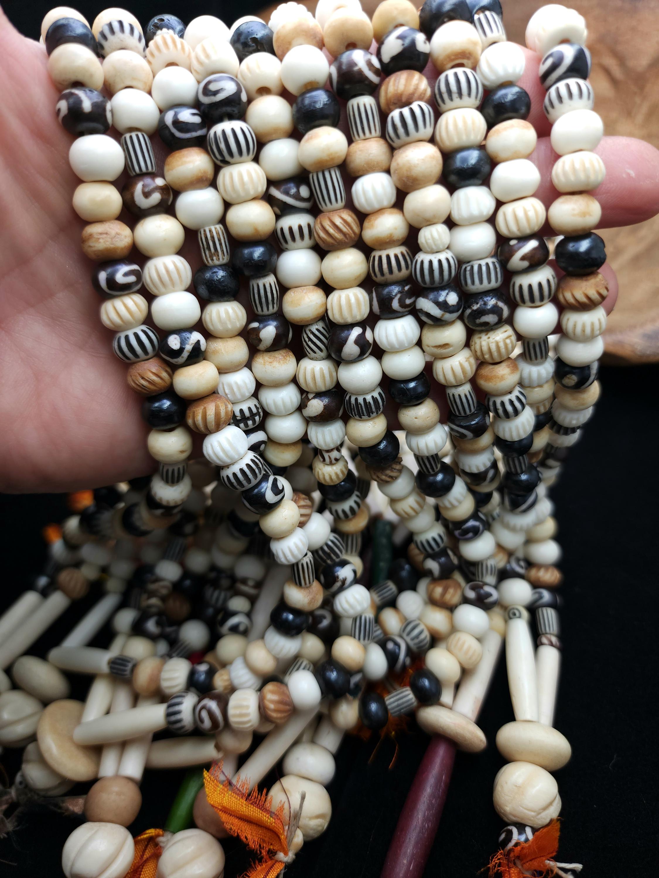 Full 15" strand + 6-23mm Assorted Buffalo Bone Beads, Batik Bone Beads, Jewelry Making Supplies.