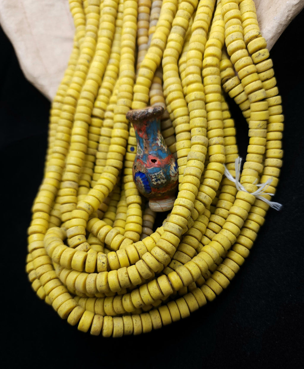 Yellow Canary Glass Beads With Antique Rustic Acent / 8mm 10" Long Strand / Indonesia Java Beads / Jewelry Making Supplies / Craft.