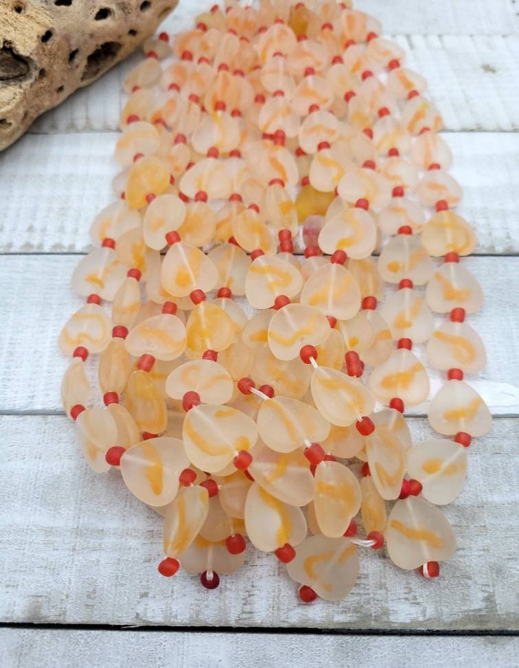 Beautiful Glass Heart Shaped Beads From Afghanistan / Option To Choose Red Pink Or Orange / Strand 15-16" 13-16mm/ Jewelry Supplies.