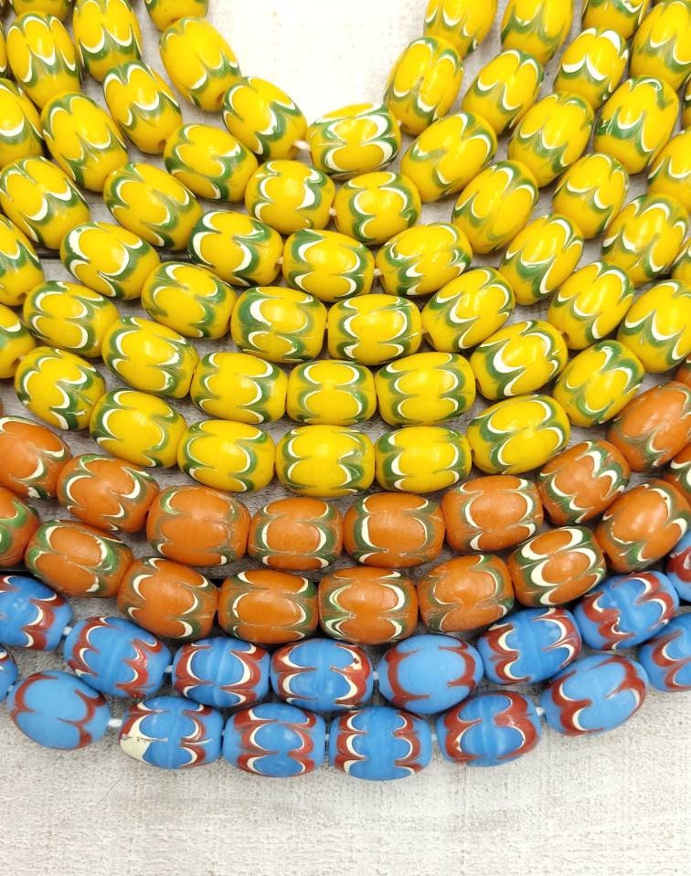 Chevron Style Glass Beads, Vintage Thailand Chevron 14x11mm 10 Beads, Jewelry Supplies, Indonesian, Lampwork Beads.