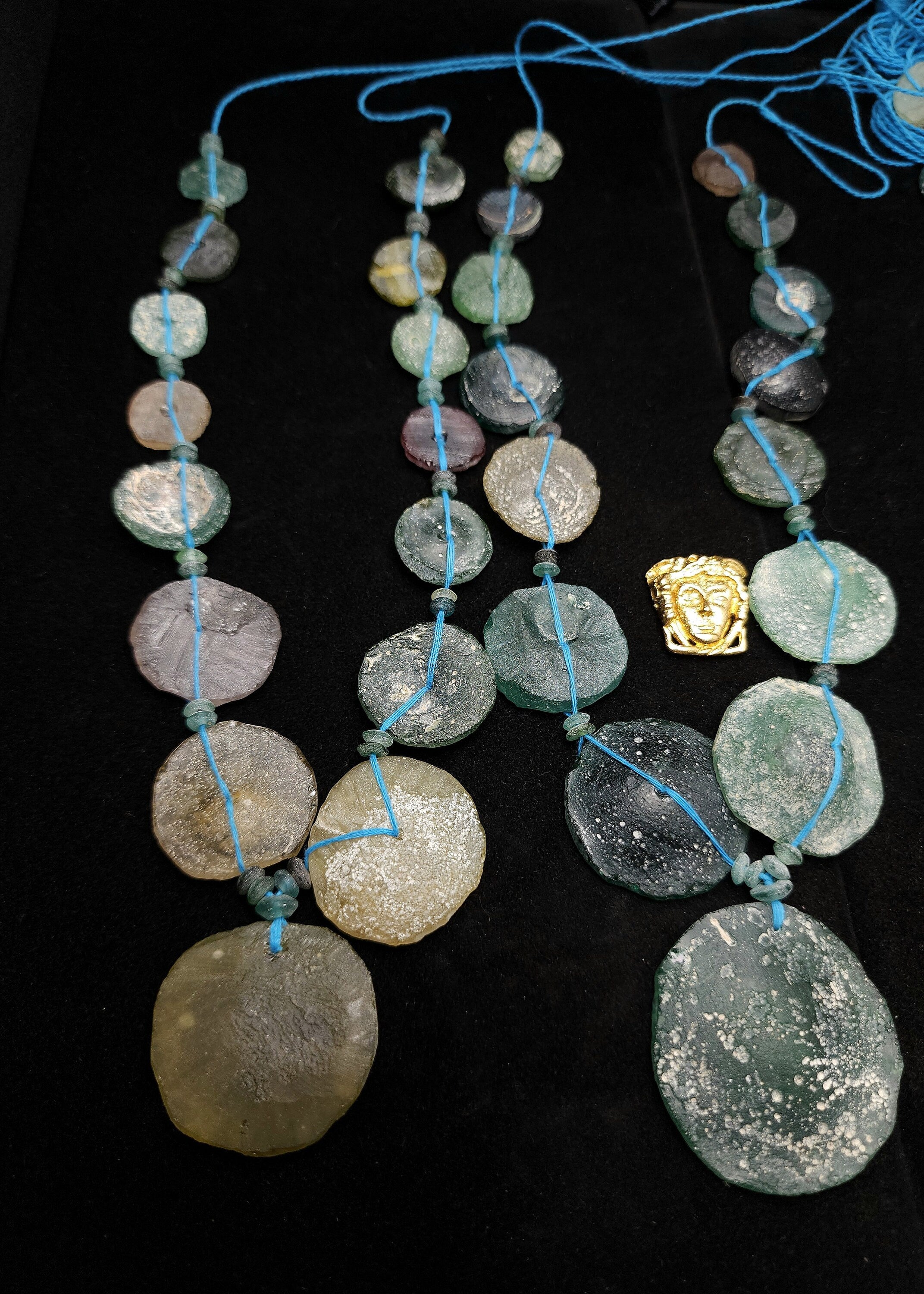 Ancient Roman Glass Big Beads, Authentic Roman Glass Strand 15", Jewelry Supplies, Discovery By Excavation Hard To Find, Jewelry Supplies.