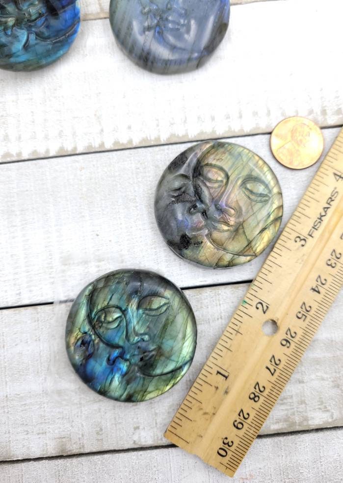 Hand Carved Labradorite Moon And Sun Face Design/Healing Reiki / Stone Collection Decoration Healing Meditation/Jewelry Supplies.