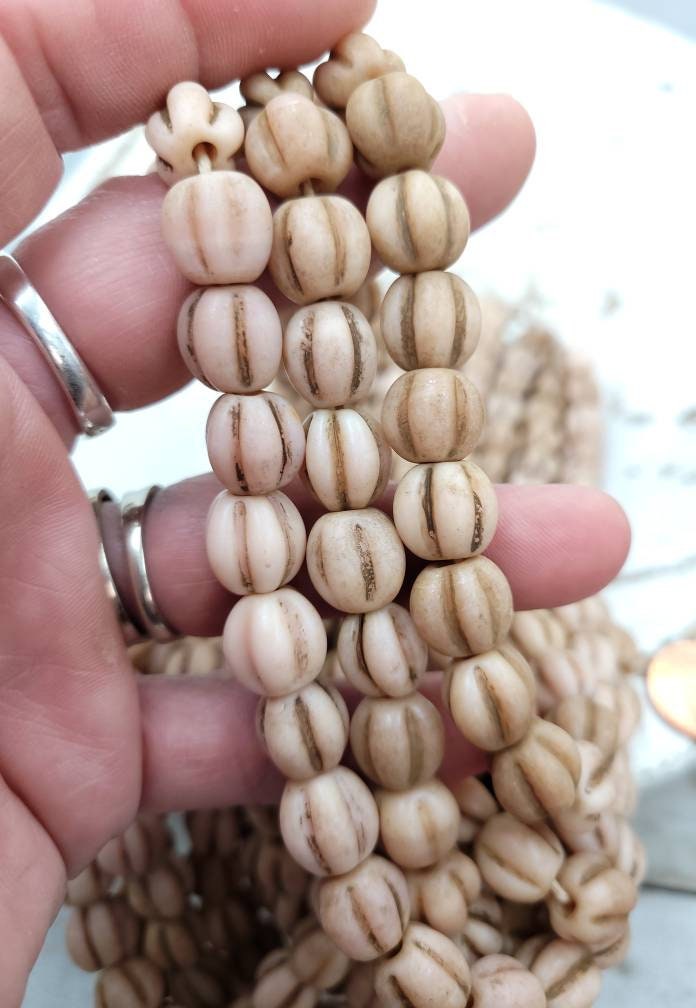 Beautiful Melon Shaped Beads With Accent Rustic 10-11mm 12 Beads/Jewelry Supplies/Boho Hippie Tribal/Lampwork Beads/Indonesian /Thailand