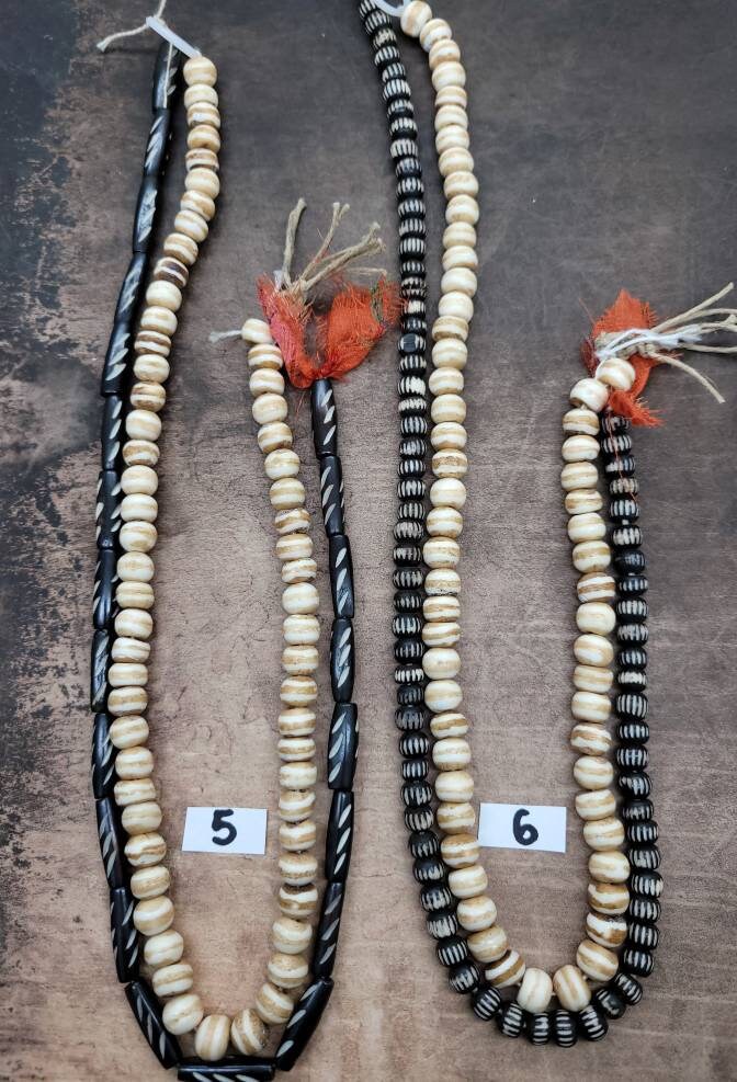 Lot Of Beautiful Buffalo Bone Beads / 2 Strands- Wide Variety Of Authentic Hand-carved Bone Beads 12-15 Inch Strand / Jewelry Supplies.