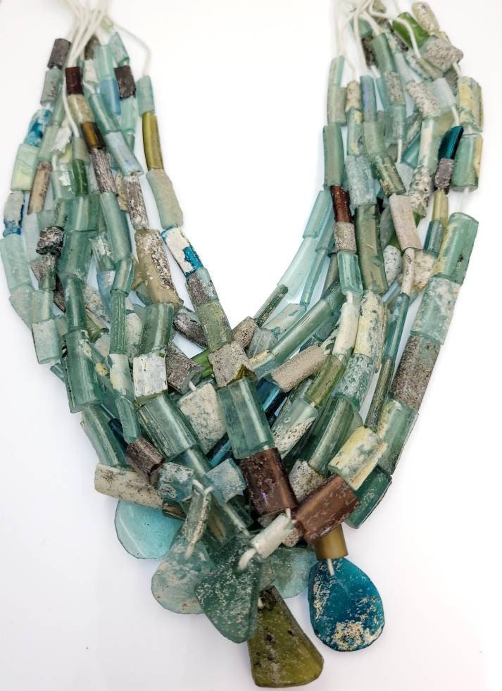 Wow Beautiful Excavated Very Old Roman Glass Speaks For Itself Its Age 2000 Years Old Strand 15 "/ Unique Roman Glass Hard To Find / Jewelry