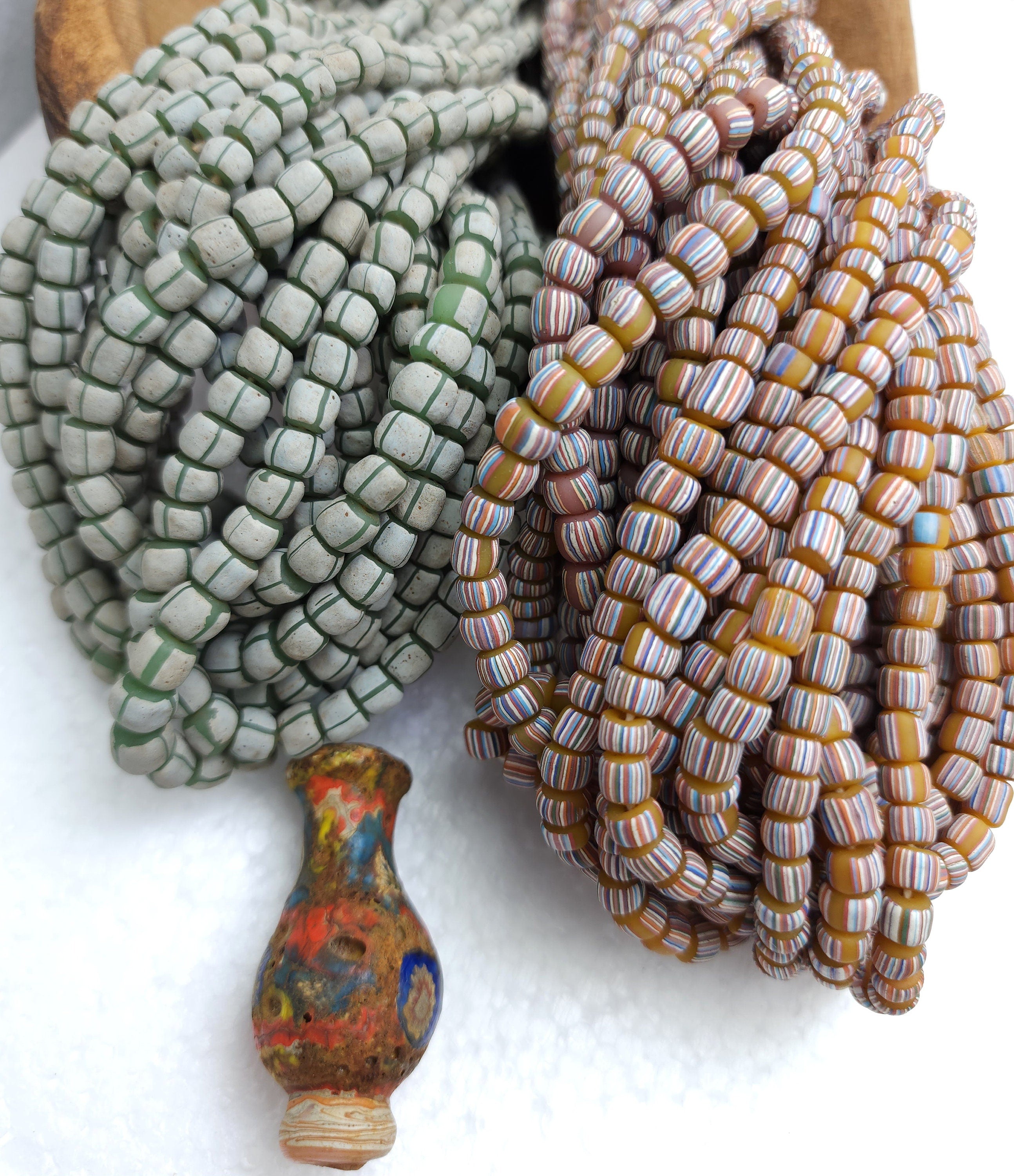 Full Strand 23" Venetian Style Currant Beads / Small Striped Java Beads 5-8mm x 5-6mm / Choose Green Or Yellow / Jewelry Supplies