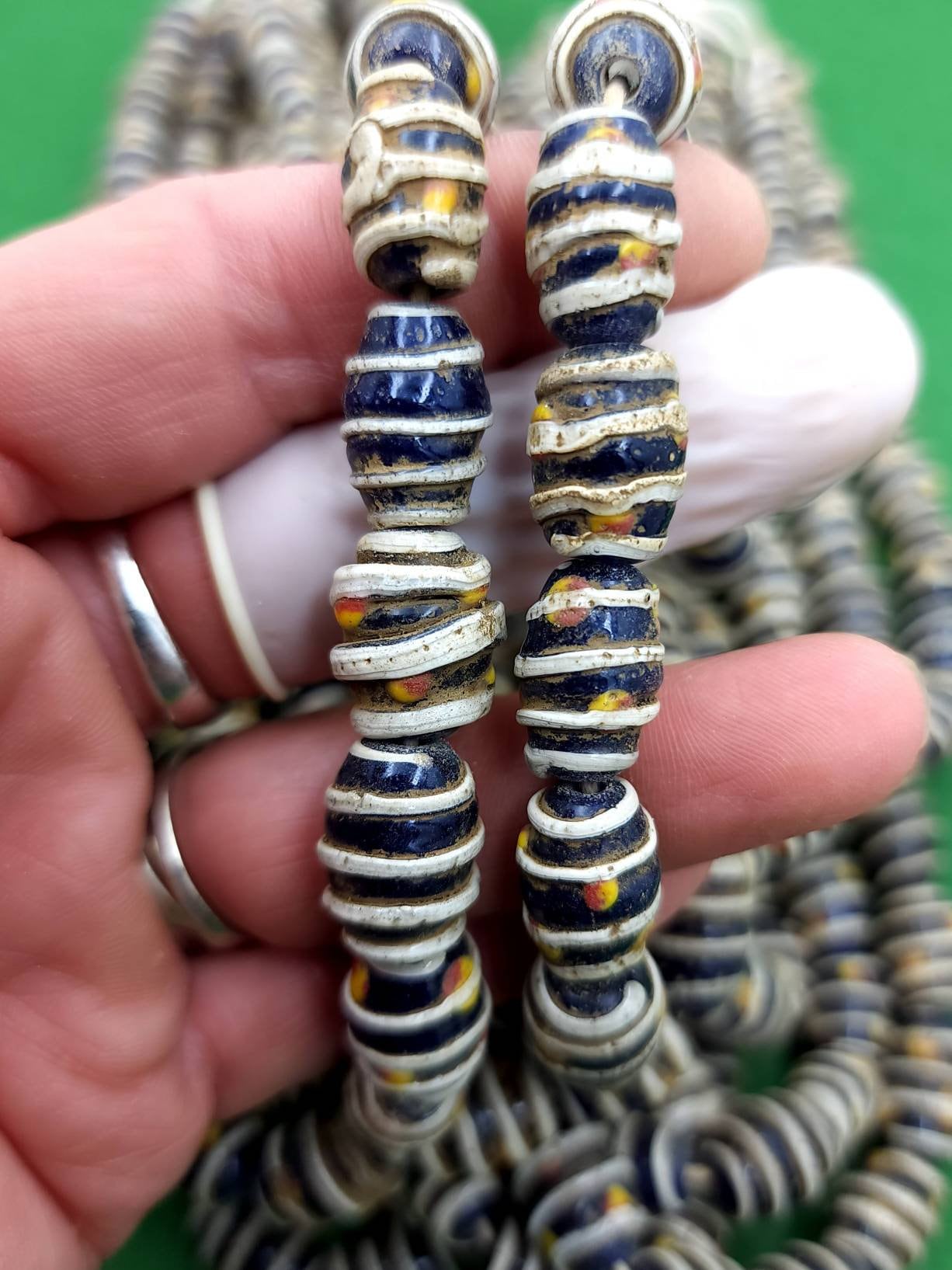 Vintage Rustic Old Accent Glass Beads From Java Indonesia Strand 10 Beads 14-16mm x 11-12mm, Lampwork, Jewelry Making Supplies