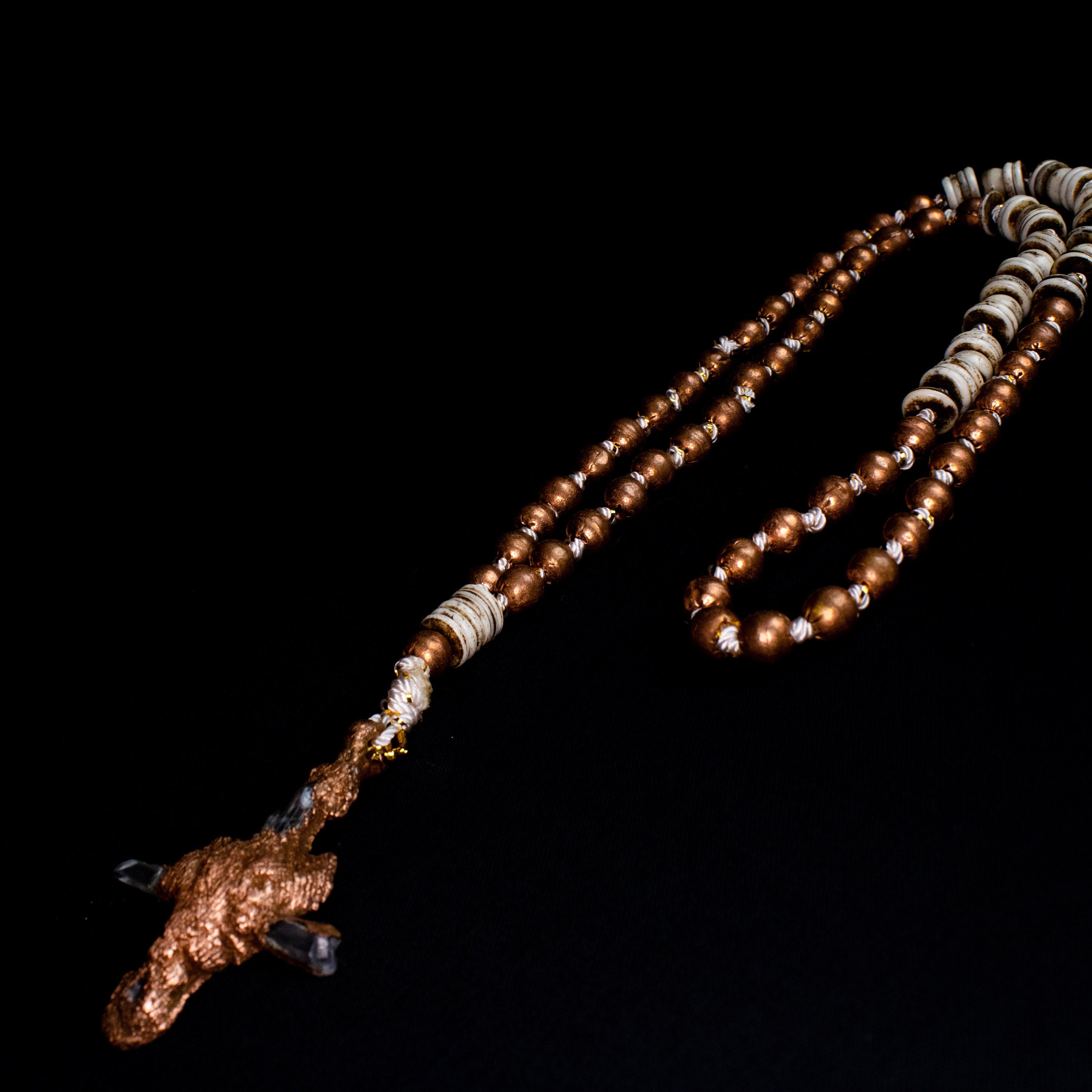 Miracle | Necklace | Copper | Electroformed | Silk | Quartz | Bone