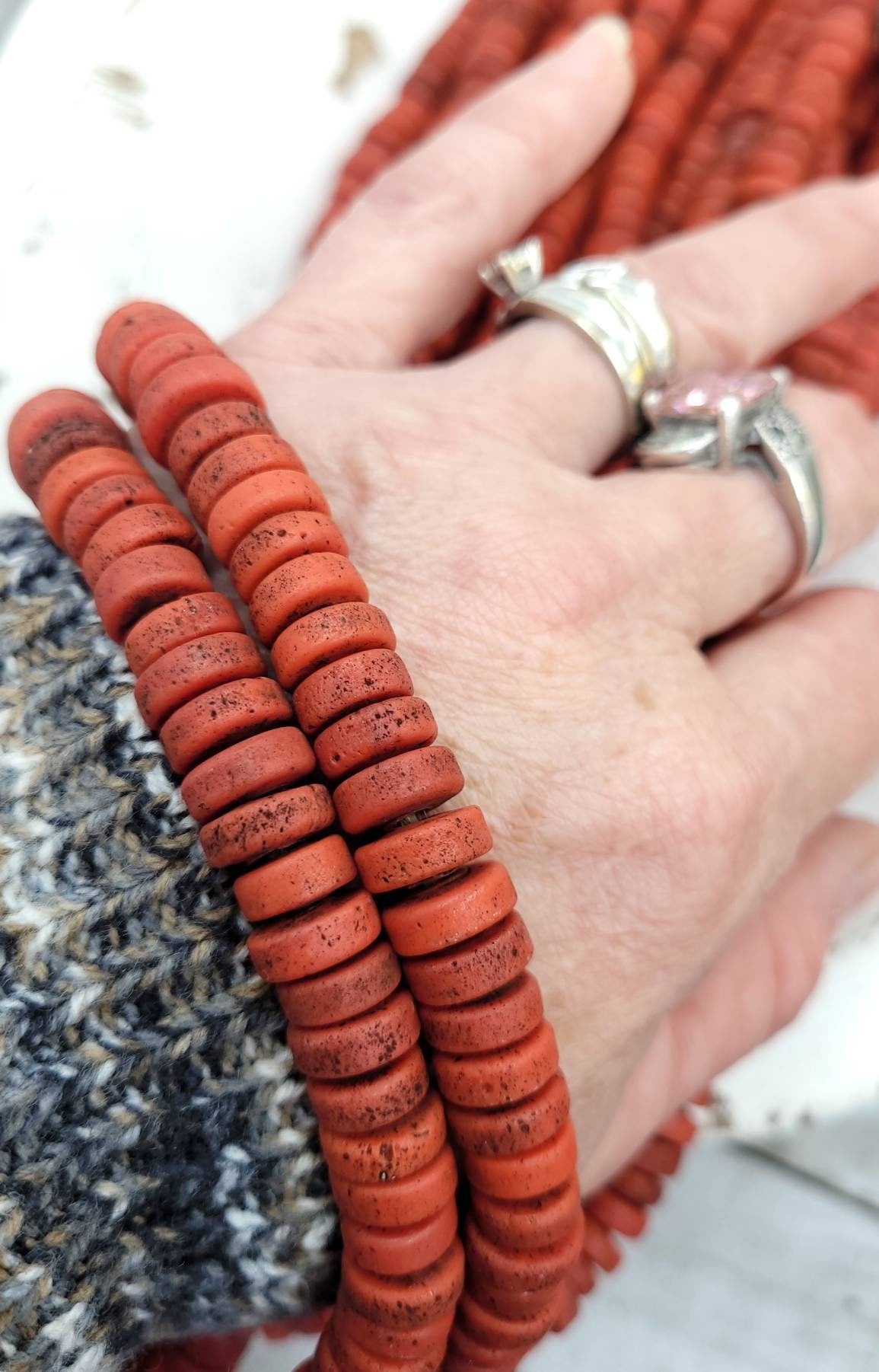 Red Glass Beads With Strong Old Rustic Accent, Raw Texture, 10mm, 11-12mm 10" Long Strand, Tribal, Jewelry Making Supplies.