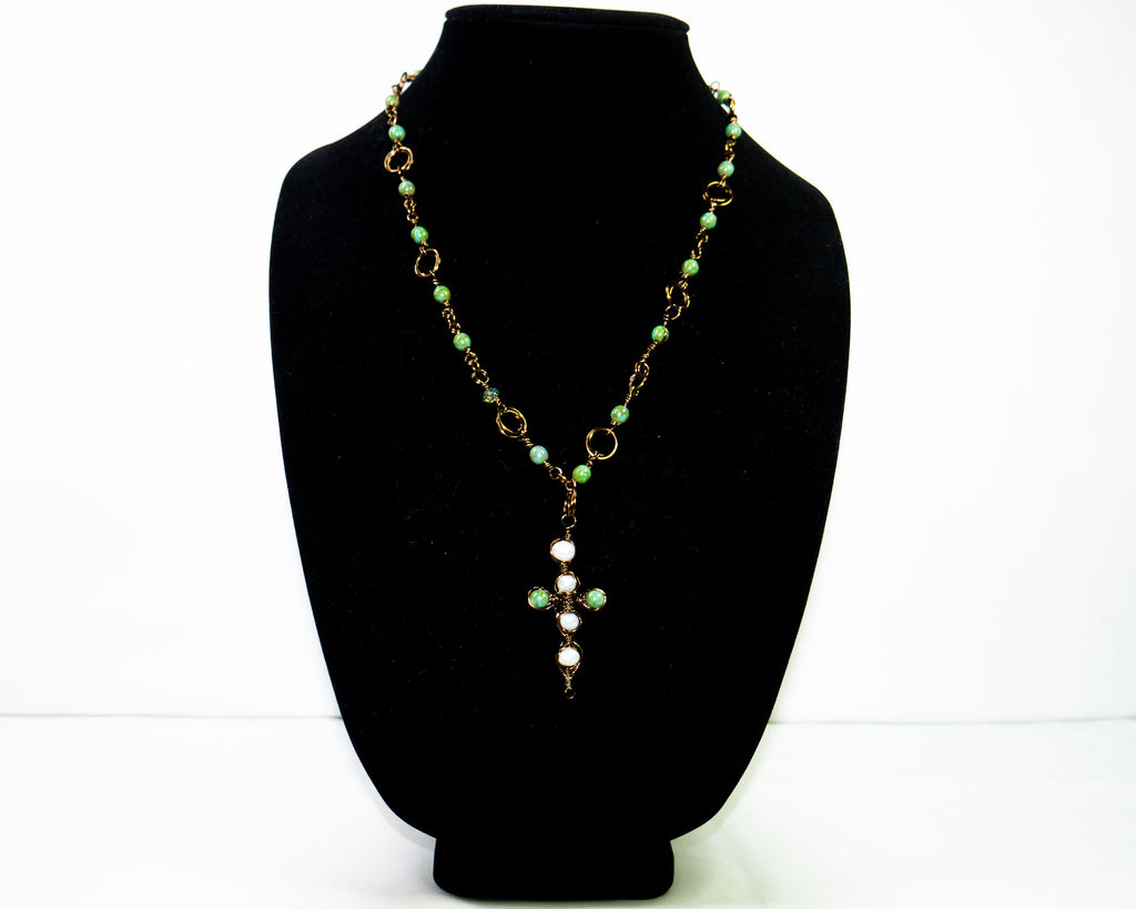 Pearls & Greens Necklace | Copper | Pearls | Rosary| Crystal