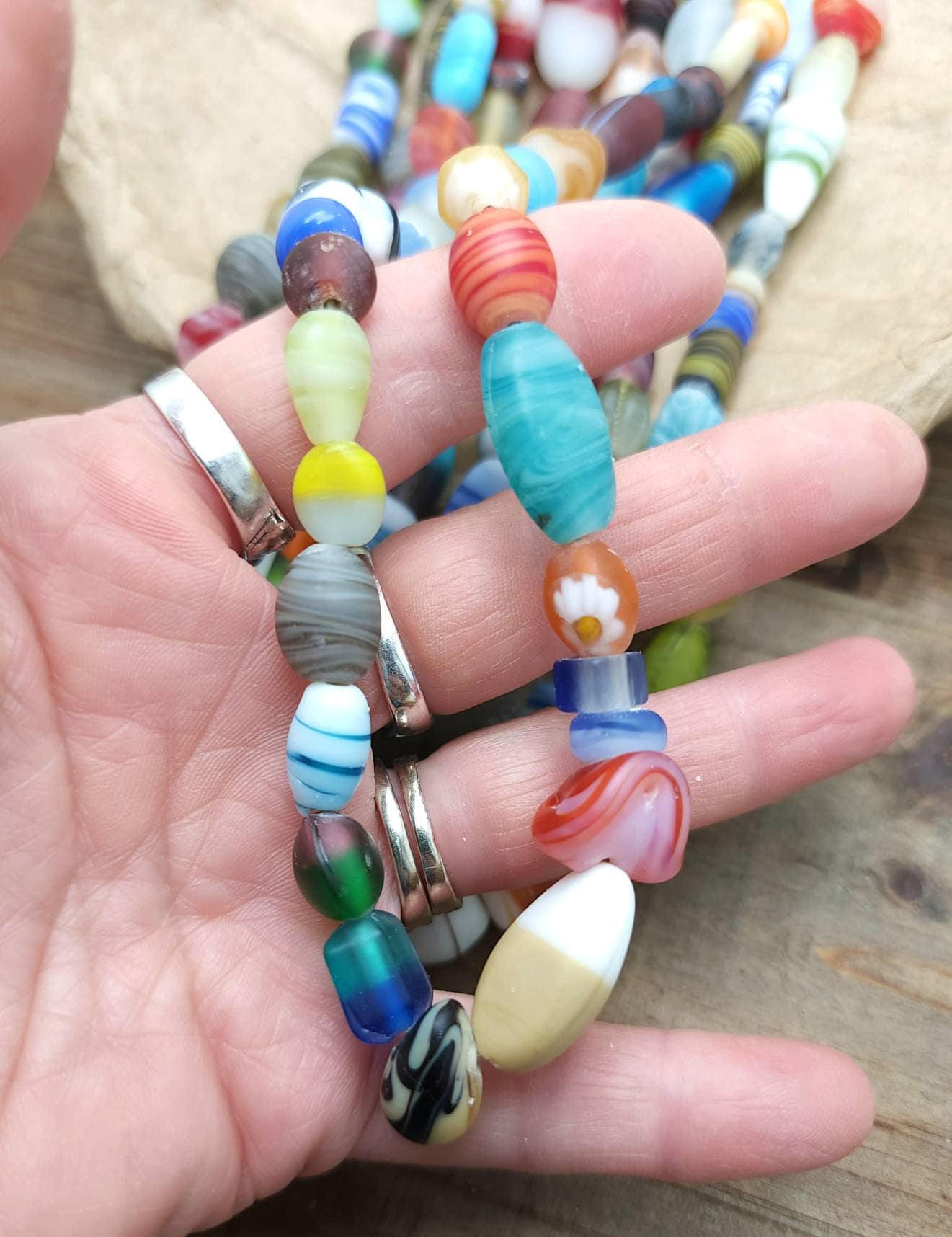 Opaque Glass Beads Strand 15-16" Inches 8-23mm / Sea Glass Beads / Fun Color Beads / Jewelry Making Supplies.